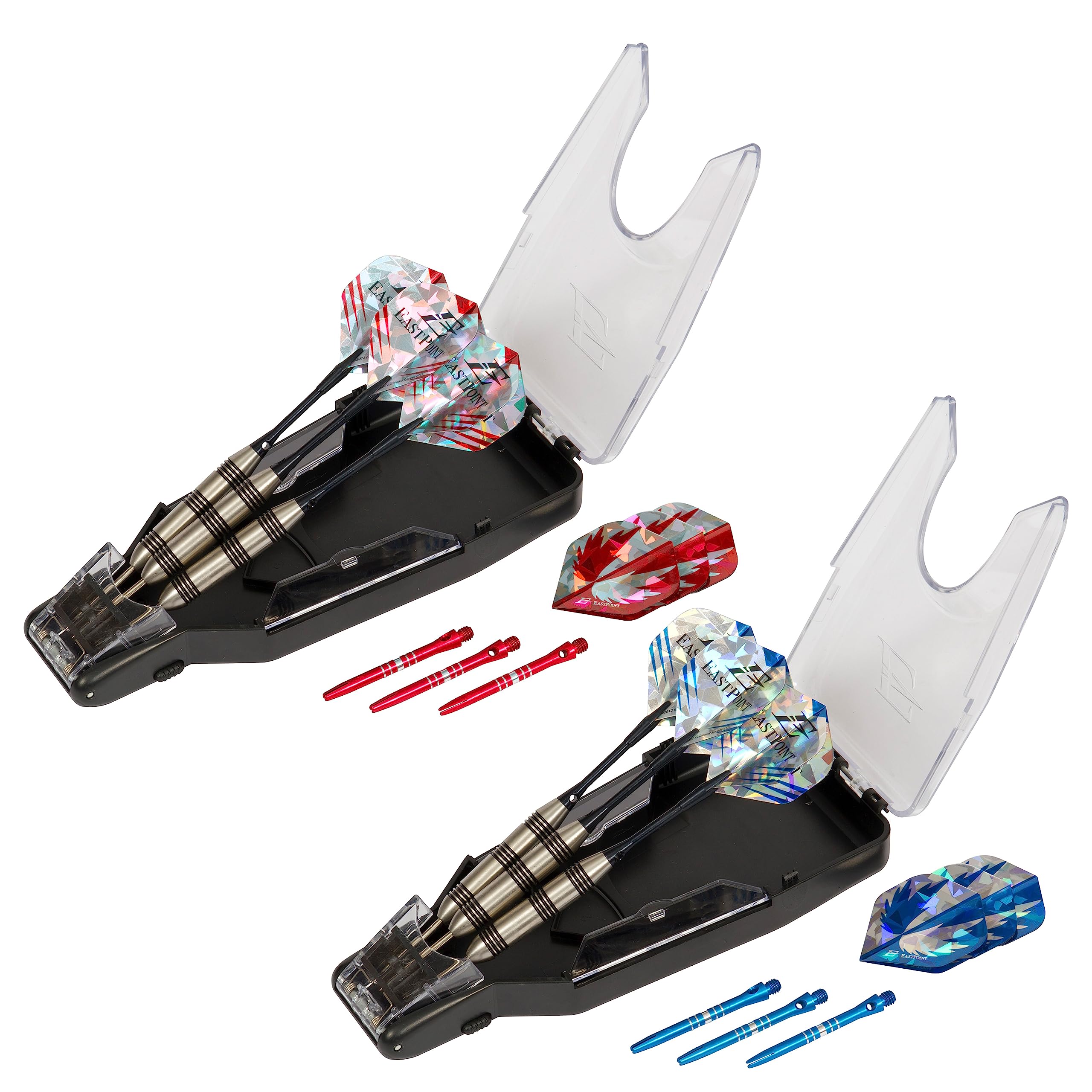 EastPoint Sports2-Player Steel Tip Dart Set - Includes 6 Steel-Tipped Pro Tournament Darts, 2 Pop-Open Storage Cases, 6 Aluminum Shafts, 6 Poly Shafts, & 12 Poly Flights
