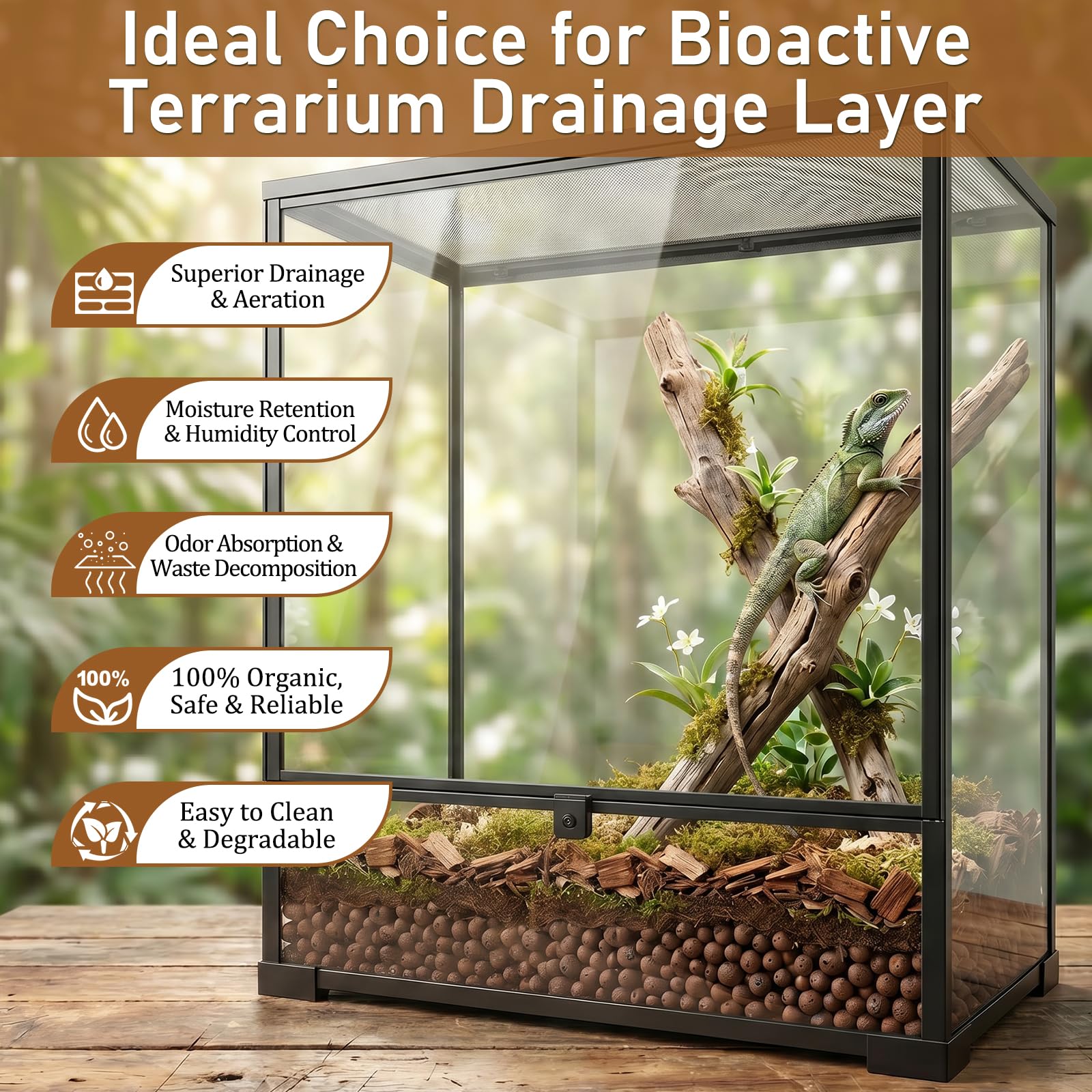 Riare Rozszerzone kulki z gliny, podłoże terrarium dla gadów, żab, sztuczne podłoże dolne, bioaktywne podłoże terrarium do drenażu i wilgoci (5 l)