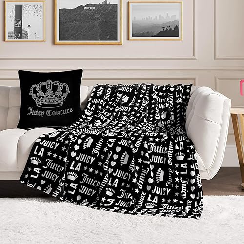 Juicy Couture - Manta para sofá  Crown Royal  De felpa y acogedora  Mantas decorativas para sofás, sillas y camas  Lujosa y suave  Decoración