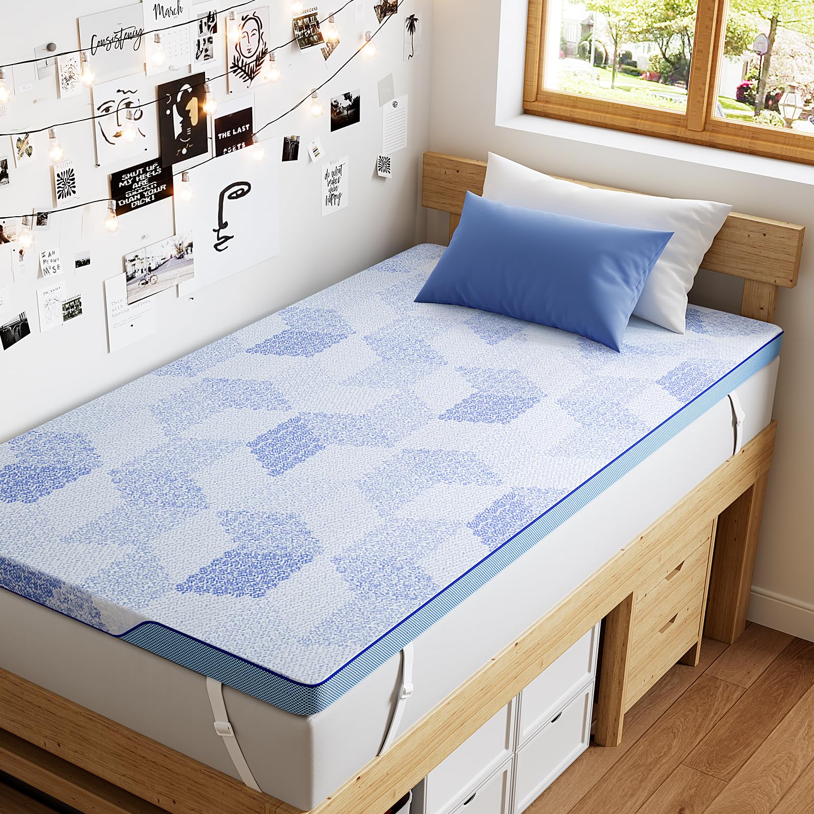 firm mattress topper twin xl- 3 inch memory foam bed topper for back pain relief, mattress pad with cooling bamboo cover college dorm, removable & washable & non-slip, certipur-us & oeko-tex certified