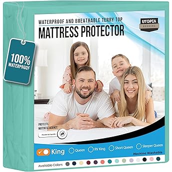 Utopia Bedding Waterproof Mattress Protector Queen Size, Premium Terry Mattress Cover 200 GSM, Breathable, Fitted Style with Stretchable Pockets (Teal)