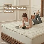 Organic Merino Matelas de laine Topper - Pâte de matelas haut d'oreiller de luxe, fait à la main, non-toxic, refroidissement & Hypoallergénique, Relief de douleur au dos naturel, Literie durable (Queen)