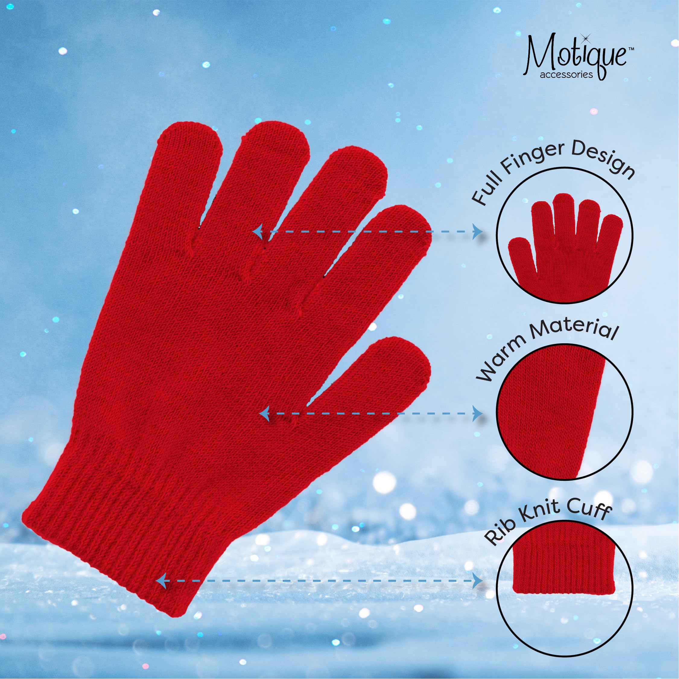 Motique Accessories Ladies Gloves Magic Knit Gloves for Women Solid Colors: Red