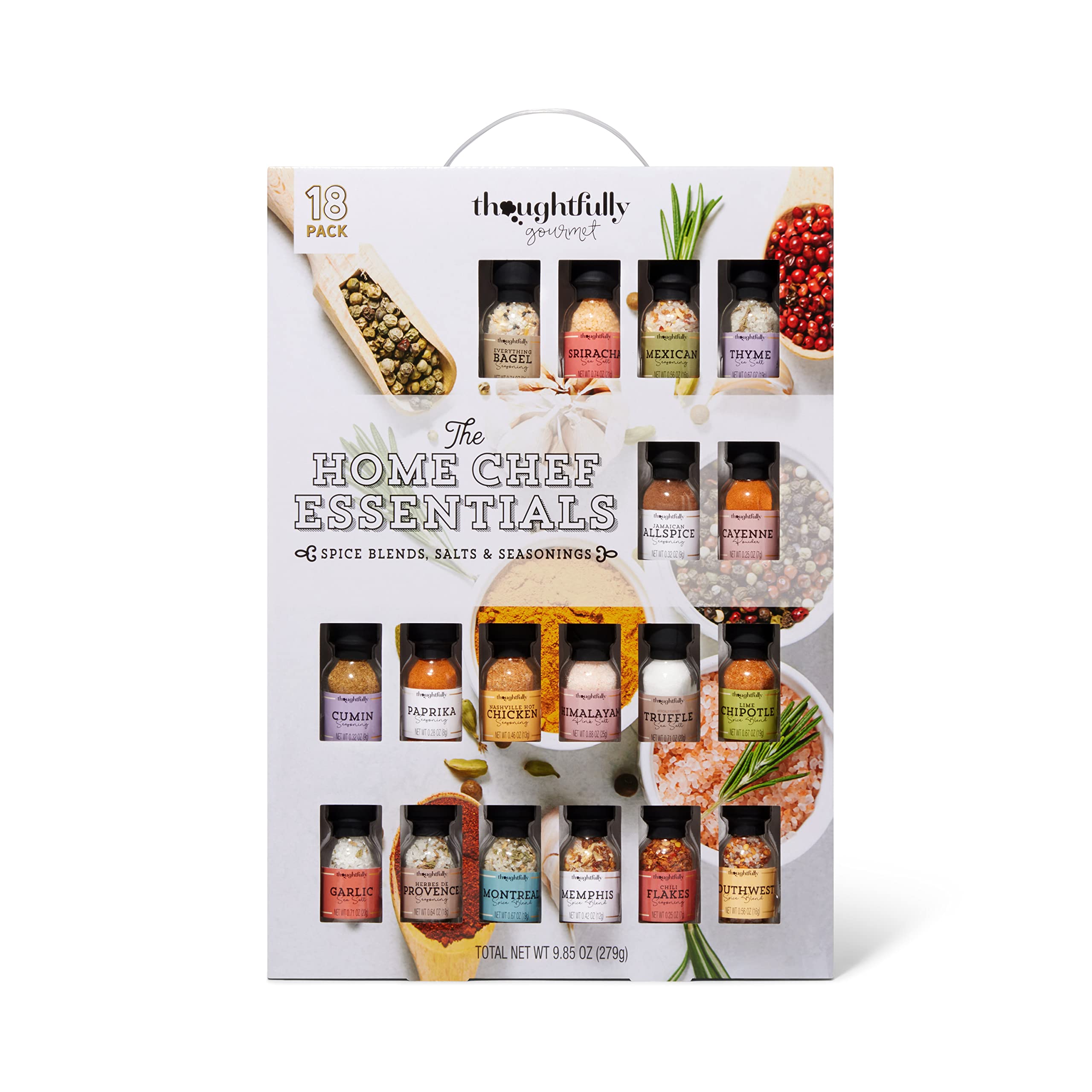 Thoughtfully Gourmet, Home Chef Seasoning Gift Set, Includes a Wide Variety of Spice Blends, Rubs, Salts and Seasonings to Make a Chef Inspired Meal From Home, Set of 15