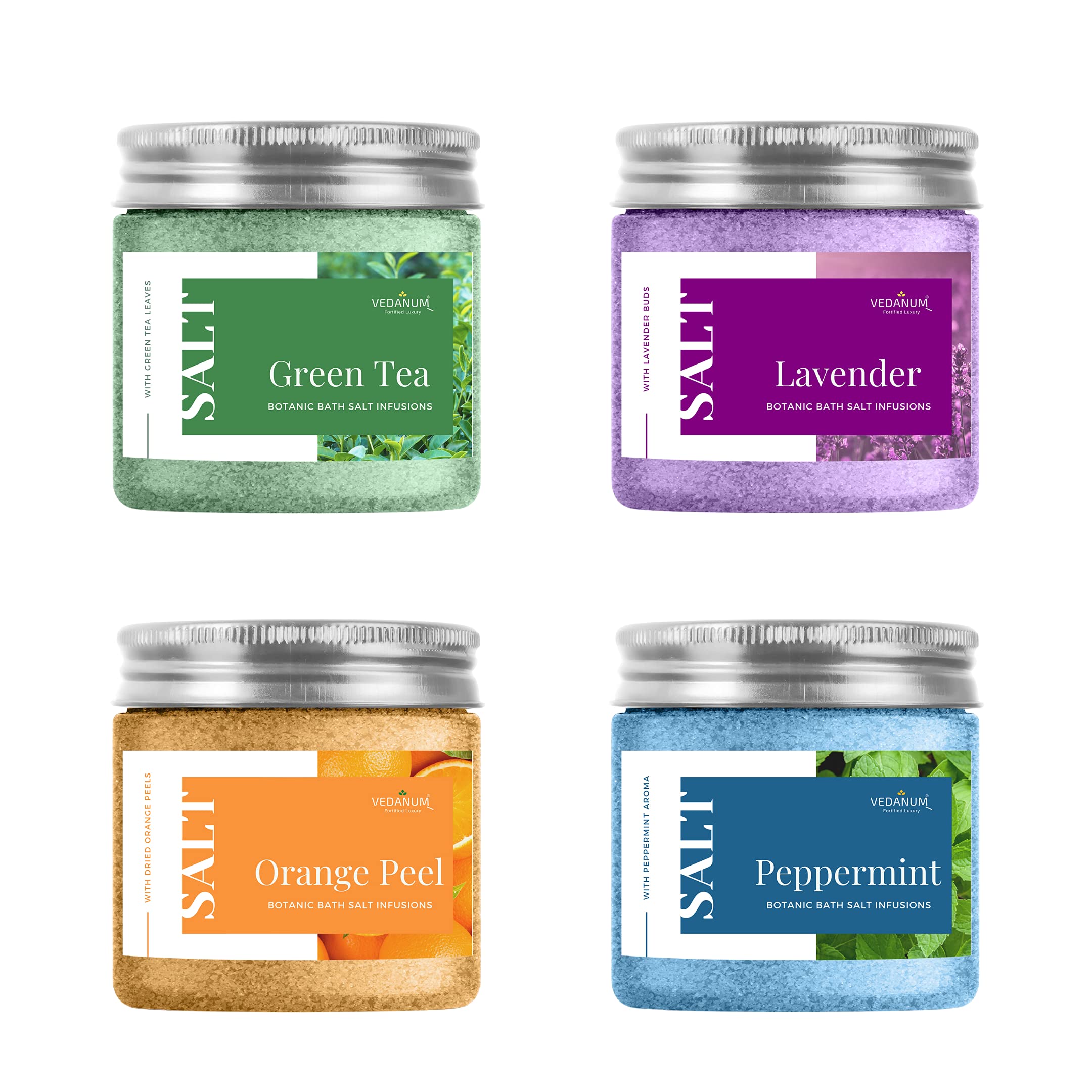 Botanic Infusion Green Tea, Lavender, Orange, Peppermint Salt Combo for Relaxing, Pain Relief and Foot Massage - Pack of 4 Jars 100 Gm Each-image-46