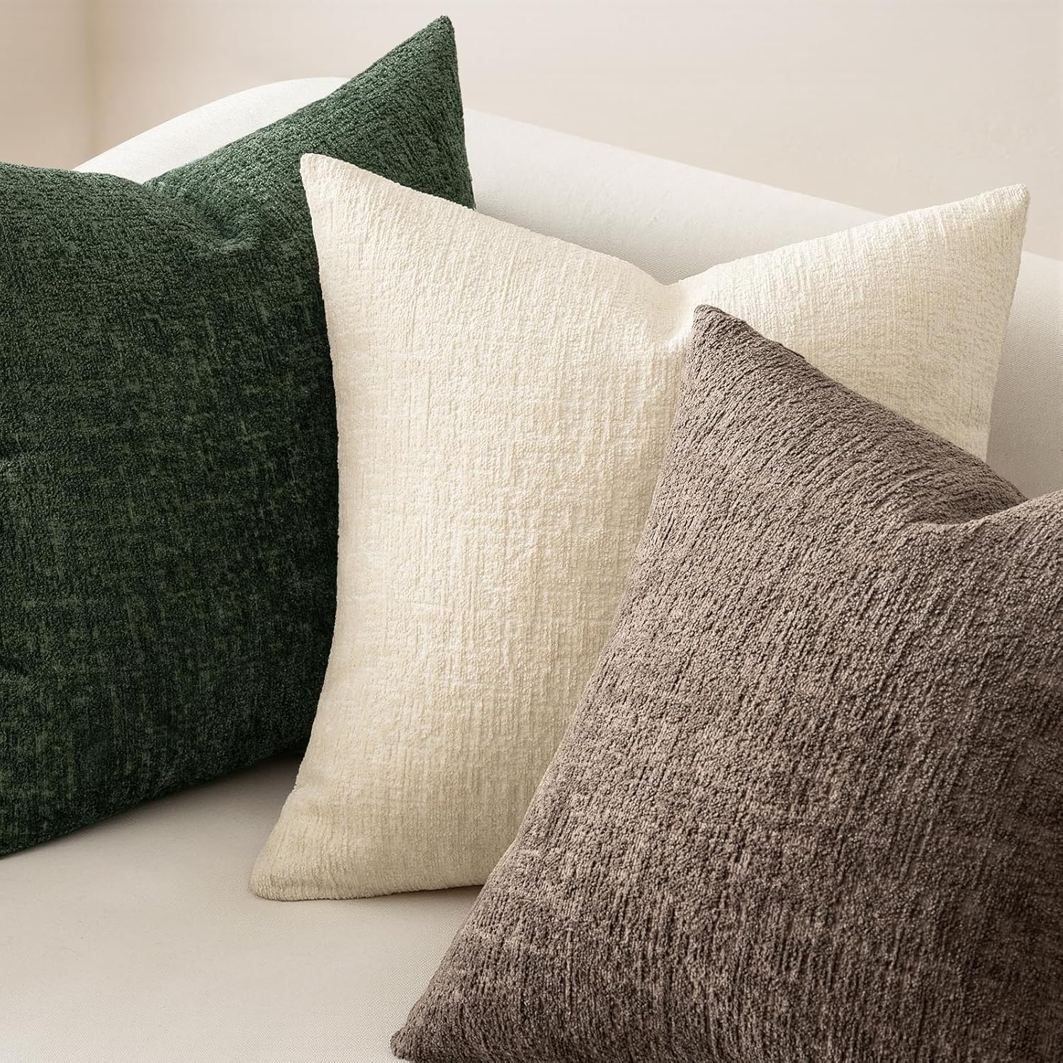 MIULEE Decorative Throw Pillow Covers 20x20 Pack of 2 Taupe Couch Pillow Covers Soft Cozy Textured Chenille Pillowcases for Home Decor Sofa Living Room Cushion Bedroom