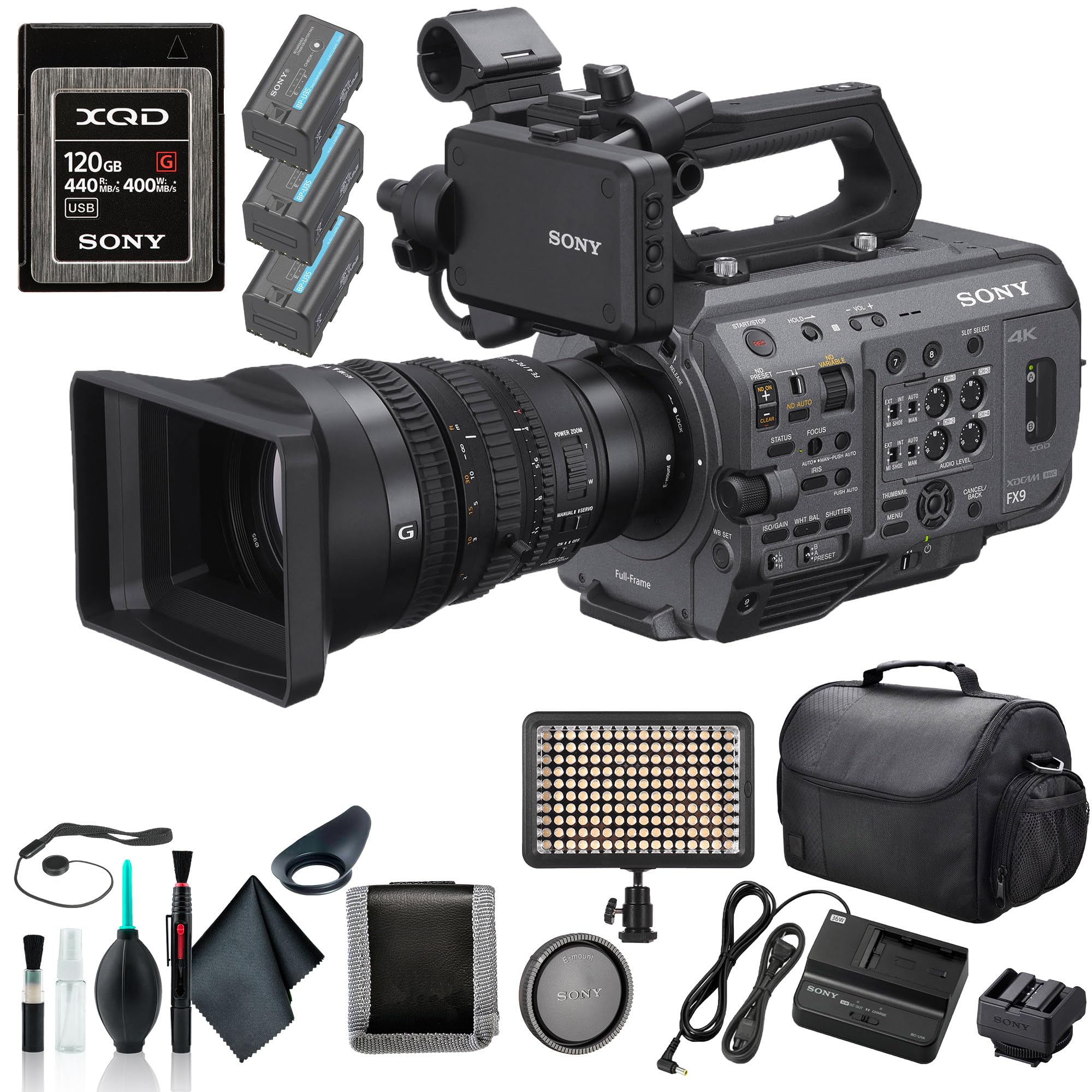 Sony PXW-FX9K XDCAM 6K Full-Frame Camera System with 28-135mm f/4 G OSS Lens PXW-FX9VK, 120GB Memory Card, Bag, Memory Card Wallet, Cap Keeper, Cleaning Kit
