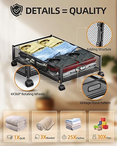 Miniatura 5 de Almacenamiento debajo de la cama con ruedas, contenedores de almacenamiento plegables de metal debajo de la cama, almacenamiento bajo la cama de 60