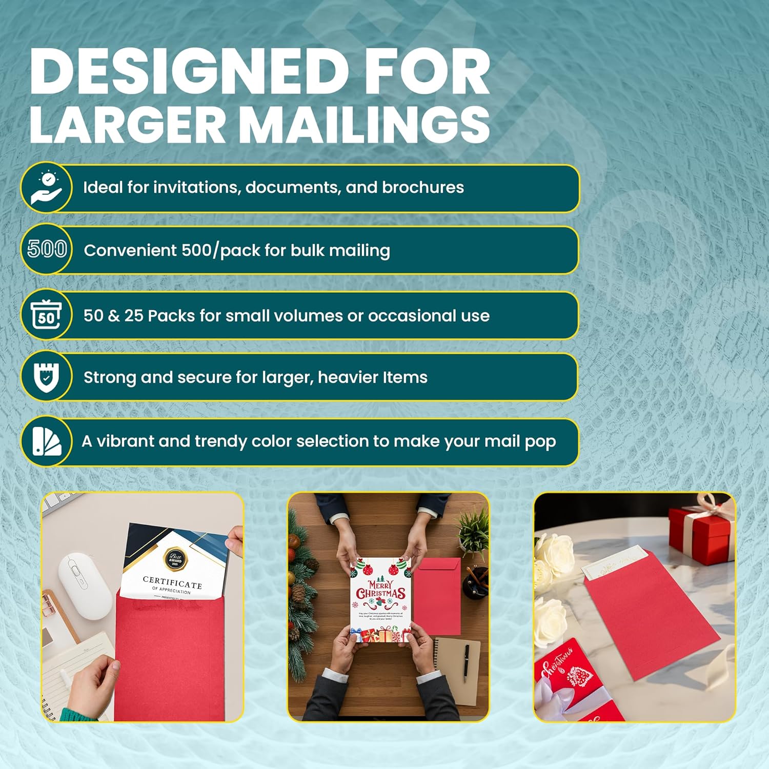 6x9 Red Envelopes Self Seal, 500/pack, Colored Envelopes Letter Size 6 x 9 inch, Open End Flap Style for Cards, Invitations, Holiday, Postcards, Gifts, for 5x7 Cards - 32lb Heavyweight Paper
