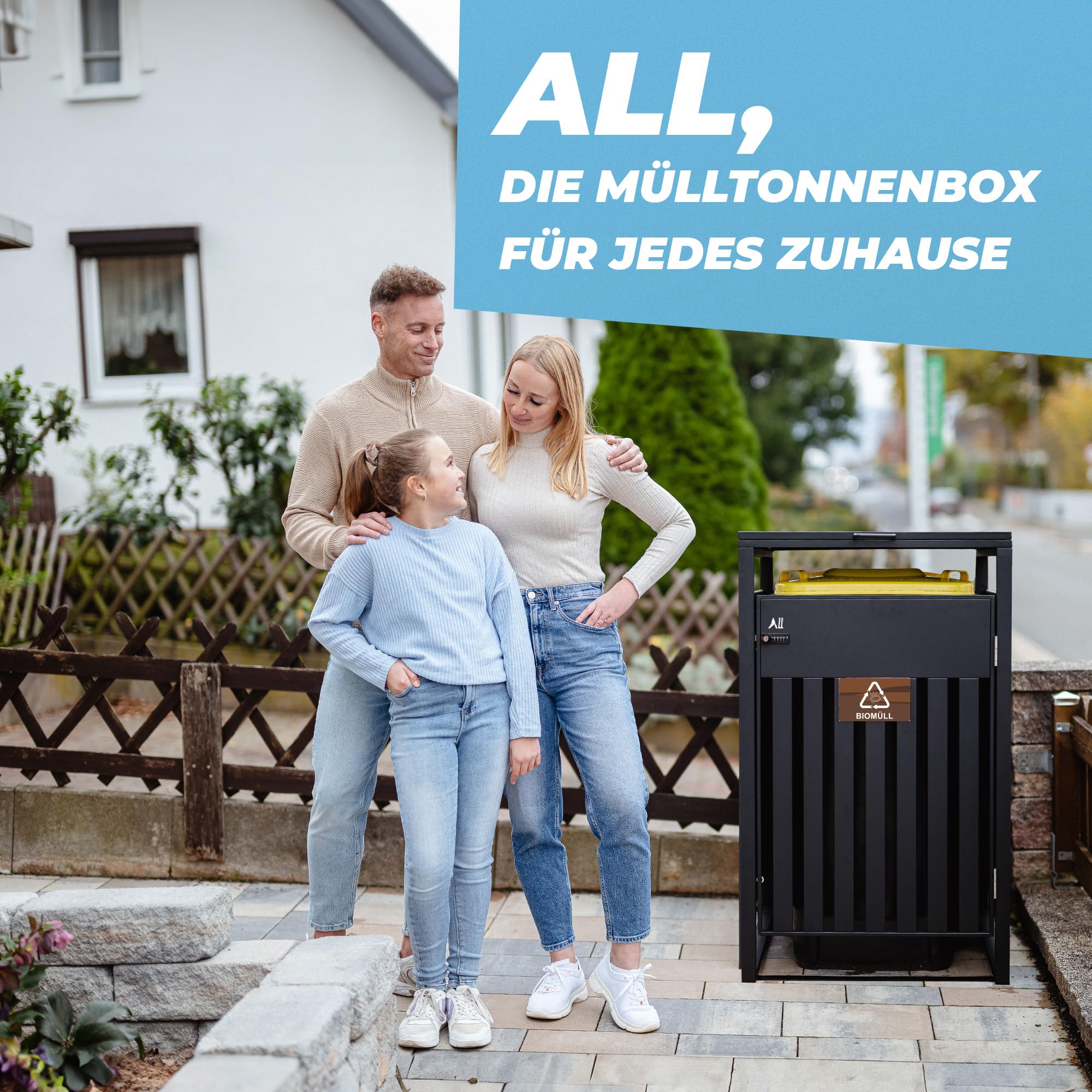 ALL Premium Mülltonnenbox 1er – Abschließbar & wetterfest, für Garten, Hof & Straße, beliebig erweiterbar, legierter Stahl robust & langlebig