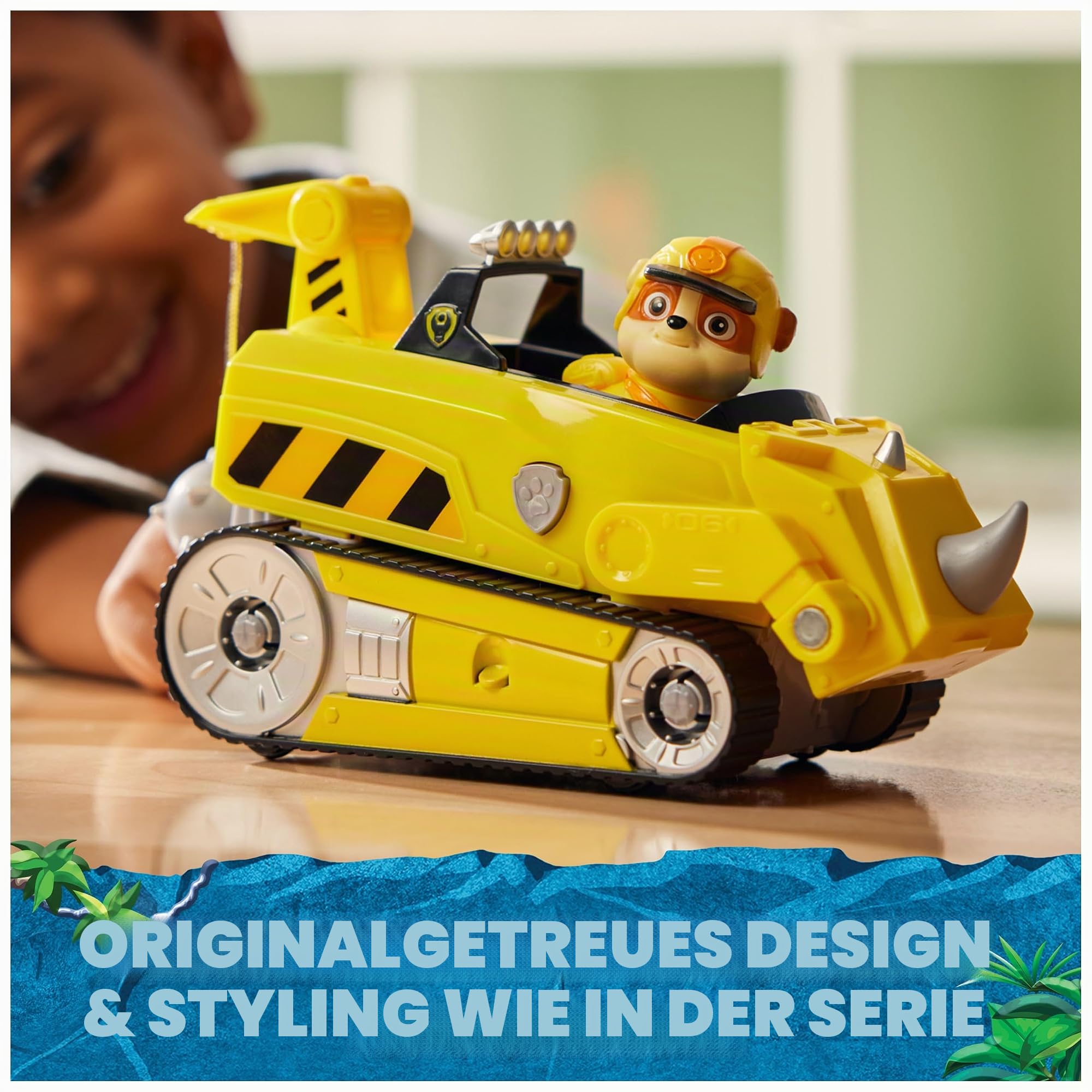 Paw Patrol Jungle Pups, Rubble Nashorn Fahrzeug, Spielzeug-Truck mit Sammel-Actionfigur, Kinderspielzeug für Jungen und Mädchen ab 3 Jahren