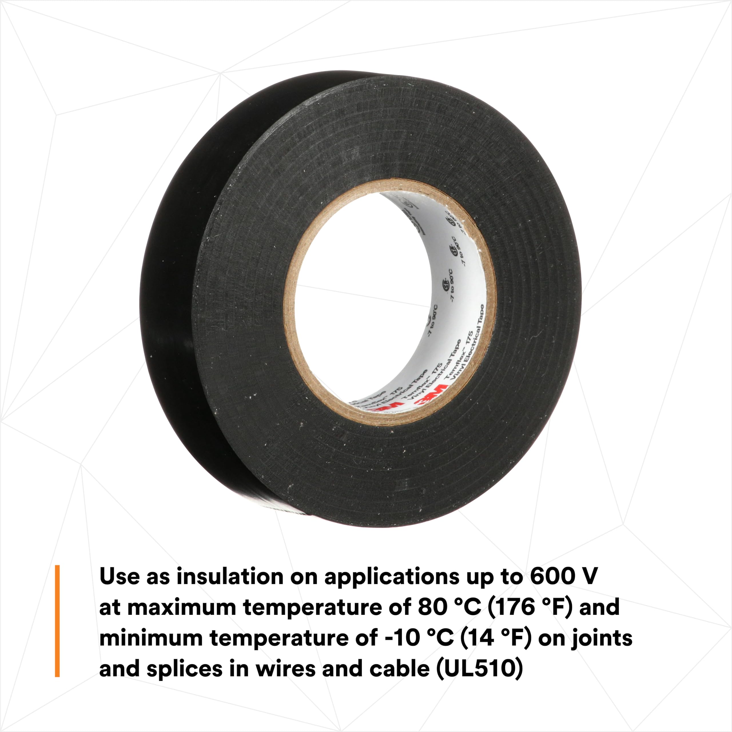 3M Temflex - 92618 Vinyl Isolierband 175, schwarz, 3/4 in x 60 ft (19 mm x 18 m), 10 Rollen