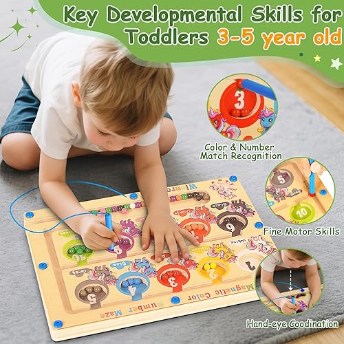Miniatura 3 de Laberinto magnético de doble cara 2 en 1 de color y número, tablero del alfabeto, juguetes de unicornio de 1 a 3 años, rompecabezas magnético