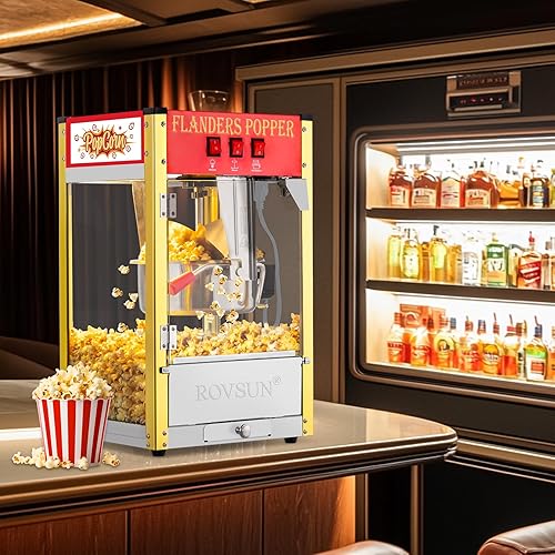 Miniatura 8 de Máquina de palomitas de maíz ROVSUN con hervidor de 8 onzas, hace hasta 32 tazas, máquina de palomitas de maíz comercial para encimera, con cuchara