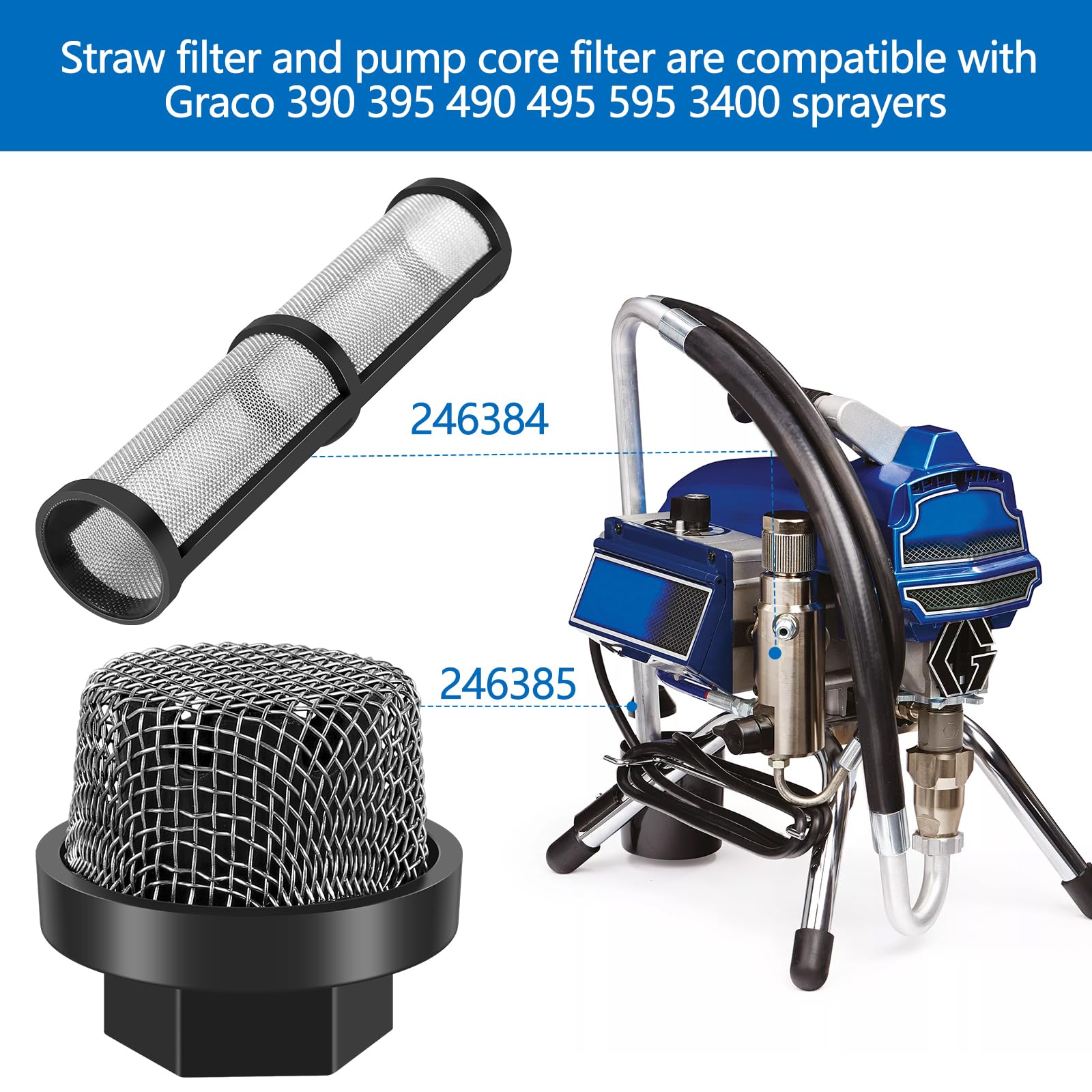 Airless Paint Sprayer Inlet Suction Strainer & Filter Kit - Replaces 288716 & 288749 For SG10, SG20, ProX Series