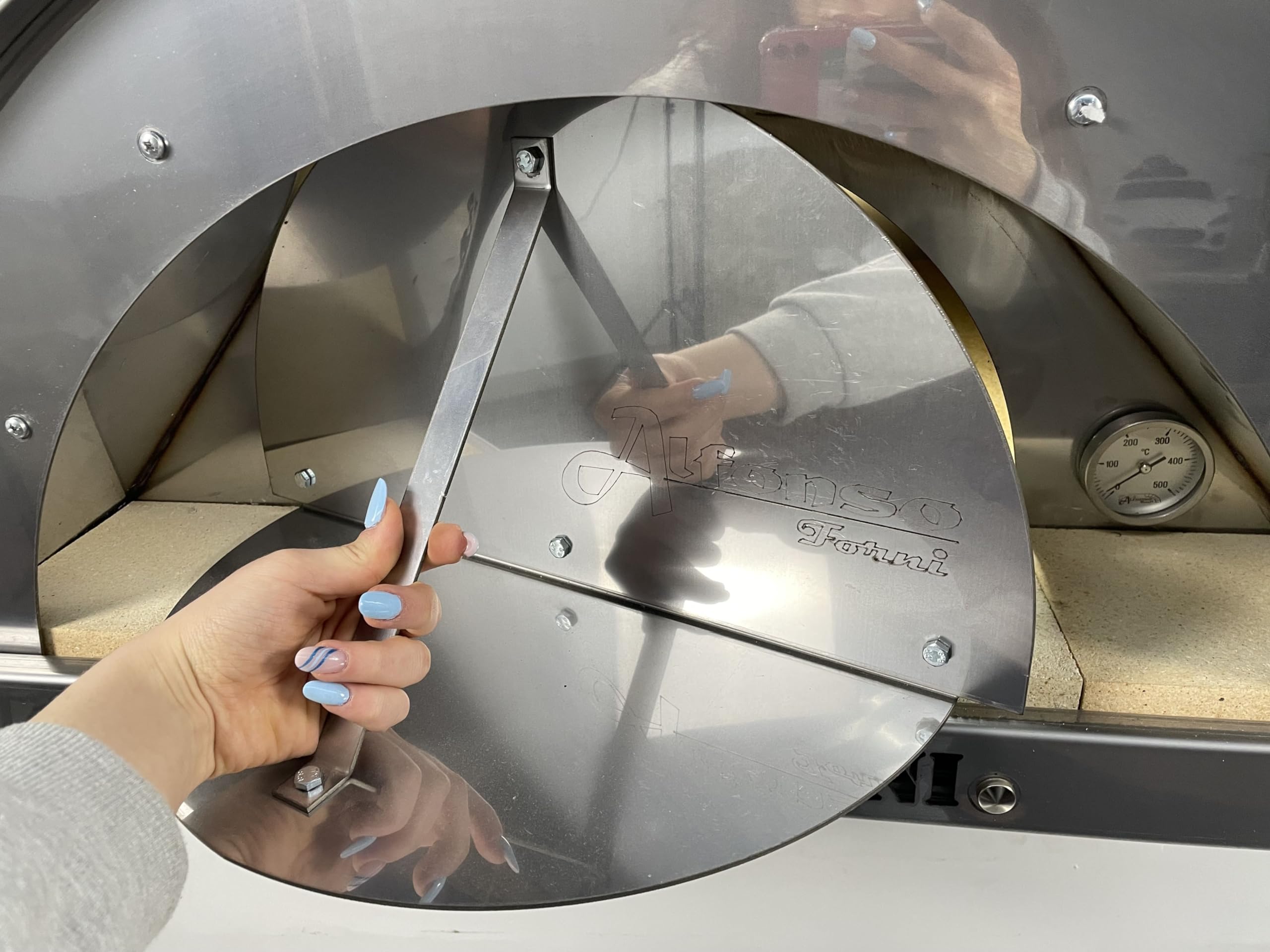Forno A Legna, Da Esterno, Giardino, Per Pizza, Pane, focaccia, carne, pesce - Alfonso 4 Pizze In Acciaio Inox, con pirometro 500 gradi e porta fuoco, cottura diretta su mattoni refrattari 3 cm