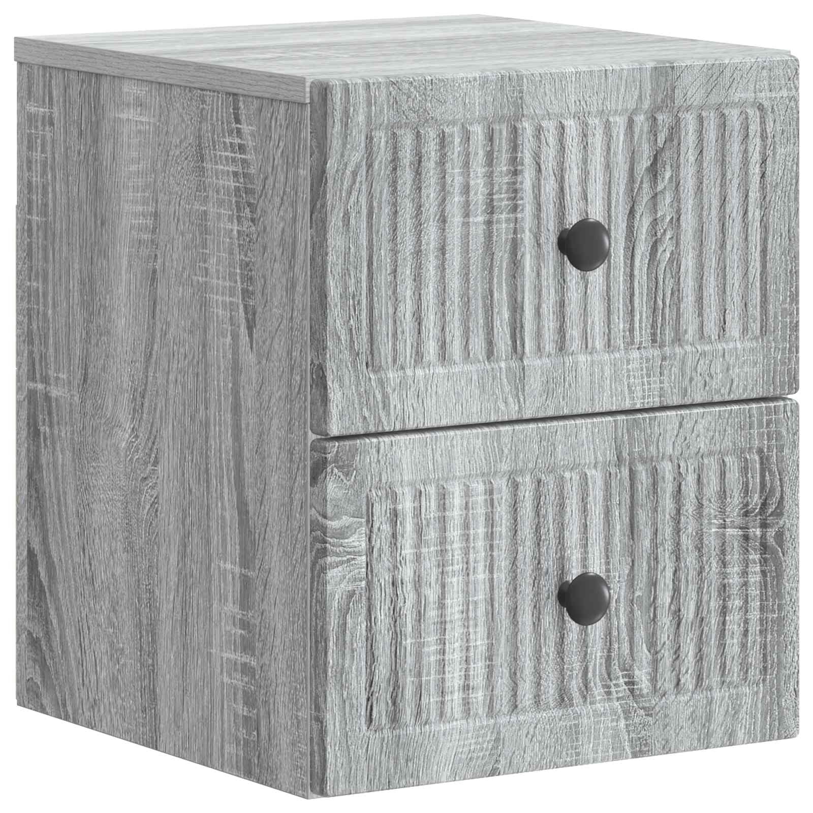 Set di 2 comodini montati a parete, grigio Sonoma, 33 x 34,5 x 40