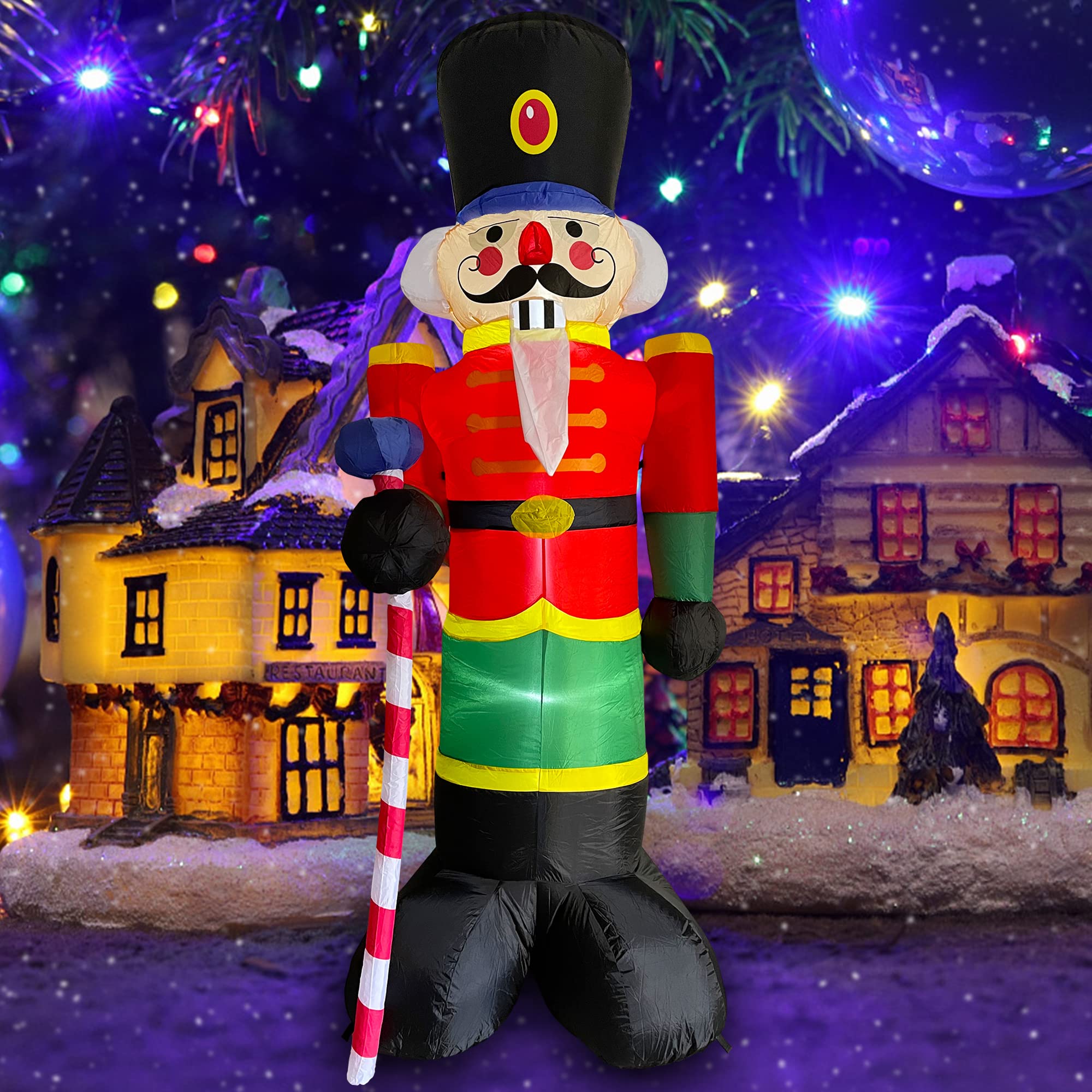 Trystway Inflatable Christmas Santa Claus Soldier, 8 FT Nutcracker Soldier, Blow up Christmas Decoration with 3 Lights for Yard Outdoor Garden Lawn Birthday Party Decor, TC0004-240-1