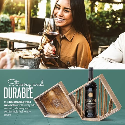 Miniatura 7 de Soporte para botellas de vino Estante individual de madera de abedul rústico para botellas de vino con soporte de corcho, vitrina de madera
