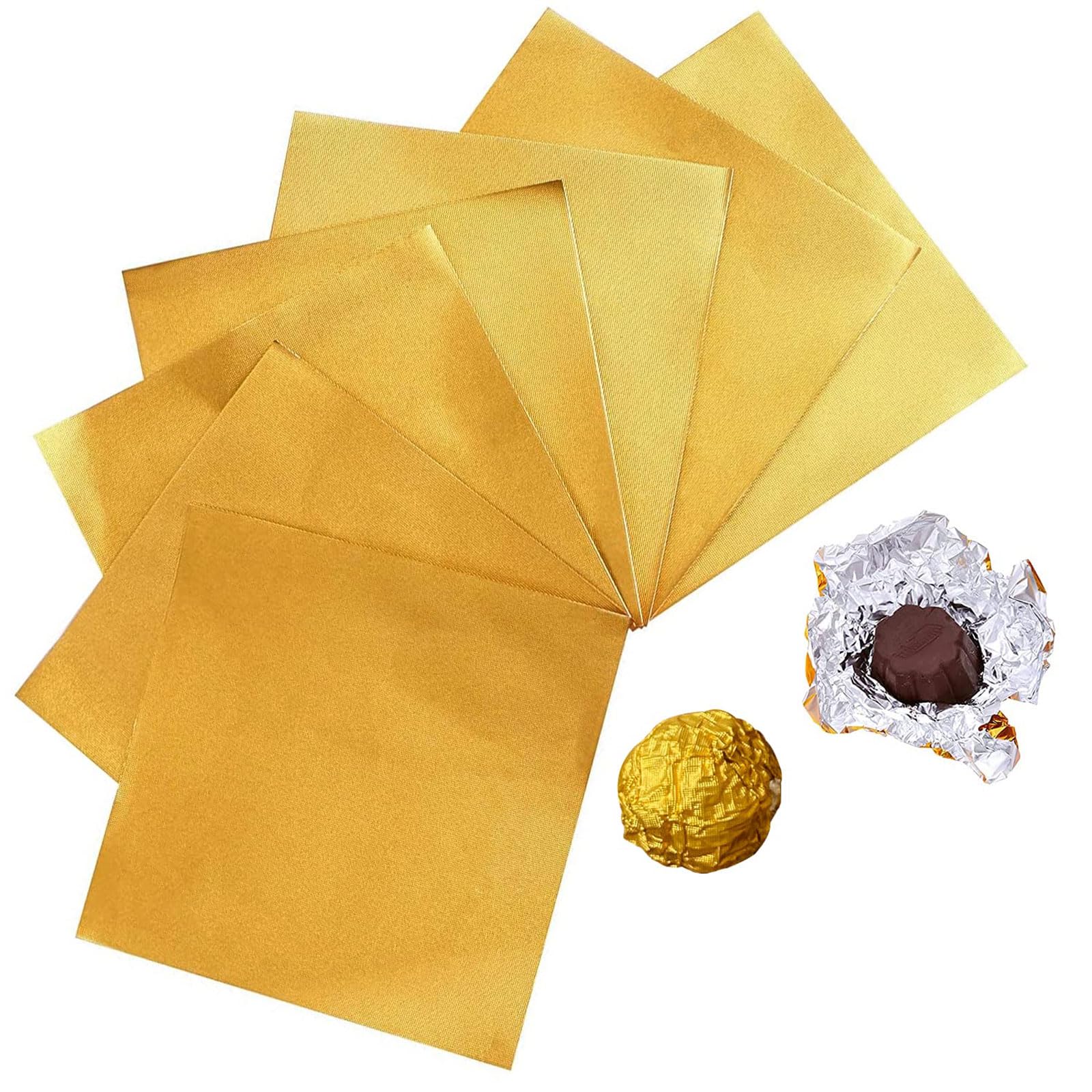1000 arkuszy czekoladowych złotych papier spożywczy - aluminiowy papier do pakowania prezentów w różnych rozmiarach na domowe czekoladki i cukierki - dla R (rozmiar: 9,84 x 9,84 cala (25 × 25 cm