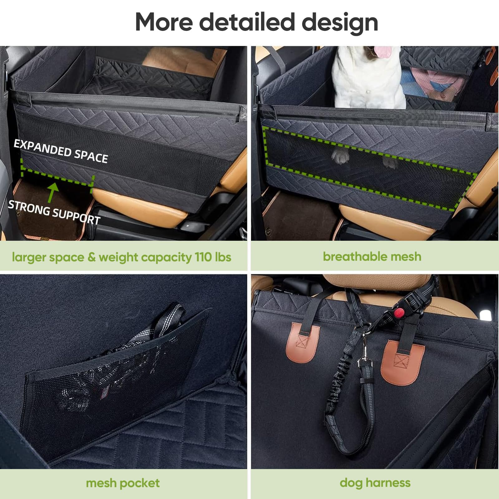 Asiento de Coche para Perro Extra Estable, 56x56x50 cm, para Perros Pequeños y Medianos hasta 40 kg, Impermeable y Lavable con Viajes y Escapadas