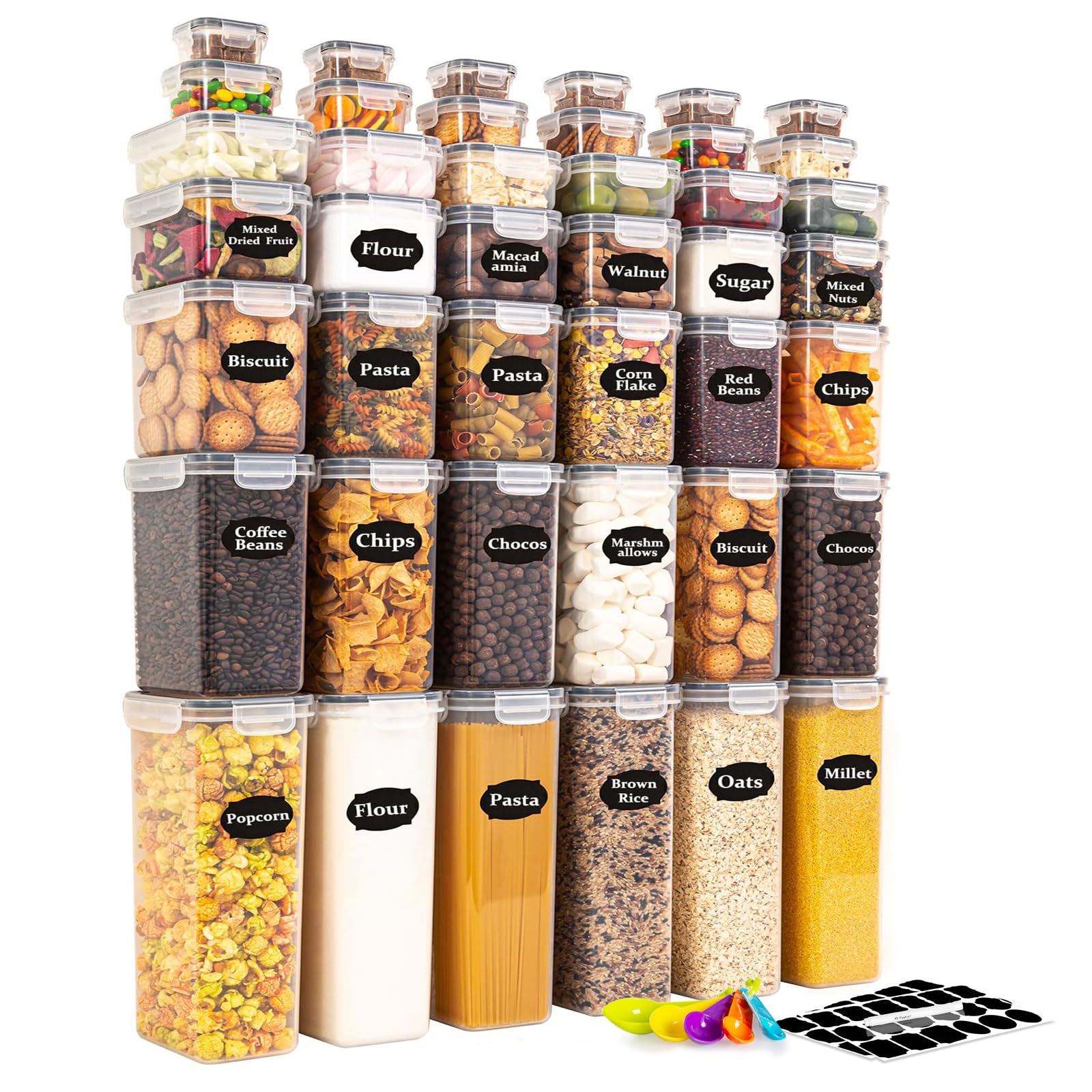 Feshory 42 Pack Airtight Food Storage Container Set - Pantry Storage Containers Organiser & Cereal Storage Containers for Kitchen Storage & Organisation with 100% Leak Proof Lids