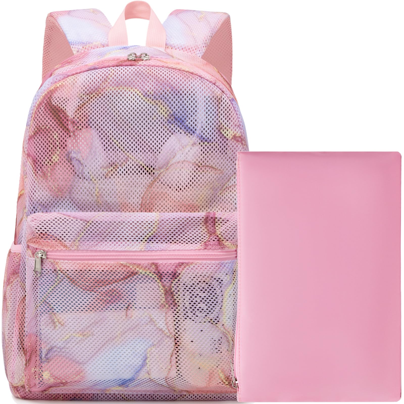 Meisohua School Backpack for Girls Mesh Backpack Semi-Transparent Casual Backpack for Teen Girls Bookbag 2 in 1 Set with Storage Bag