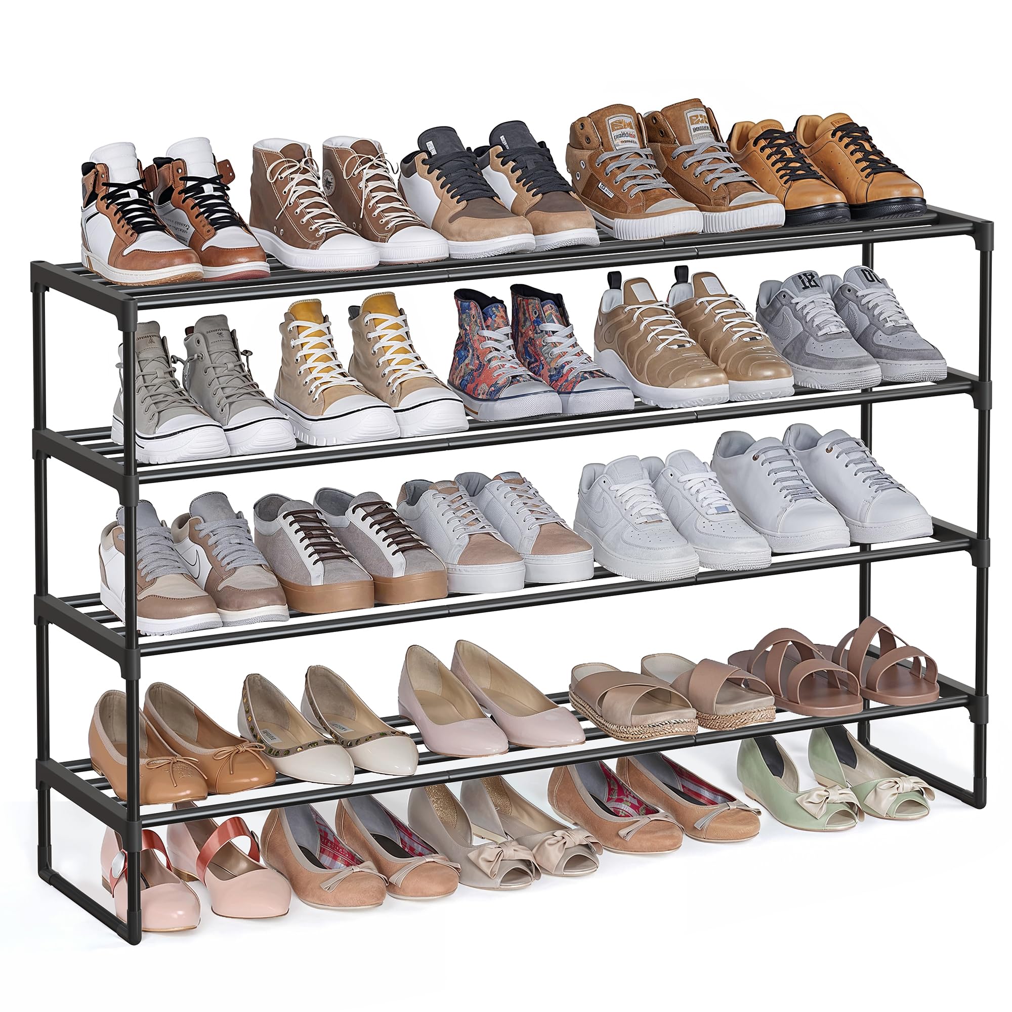 SONGMICS 4 Tier Shoe Rack Metal Shoe Storage Shoe Organizer Upright or Inverted for 25-30 Pairs of Shoes Stackable Hallway 30 x 117 x 75 cm Black โ image 1