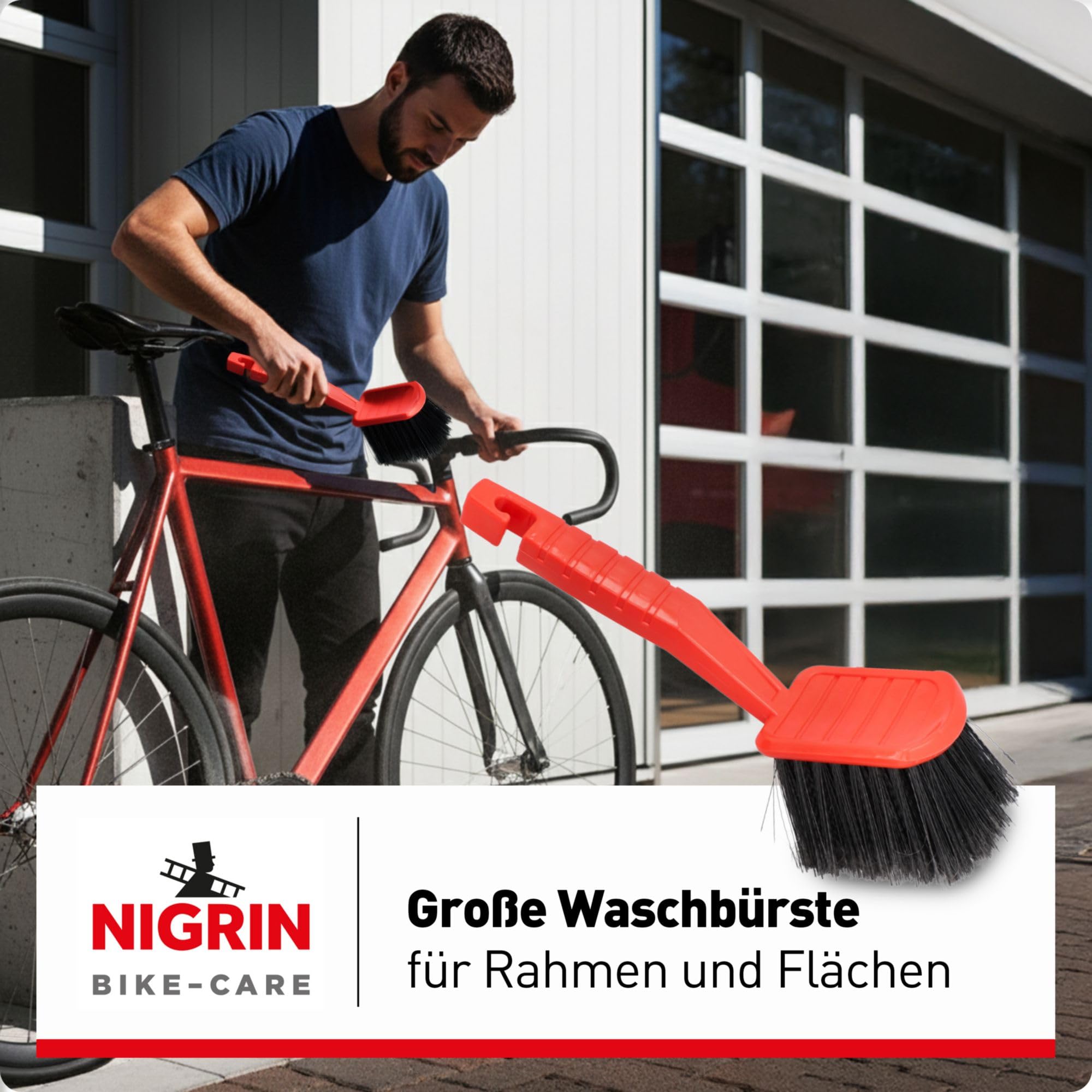 NIGRIN Bike Care zestaw szczotek do czyszczenia rowerów, duża szczotka do czyszczenia powierzchni, szczotka do felg, szprych, kół jezdnych i piast, szczotka do wieńców zębatych do zębatek
