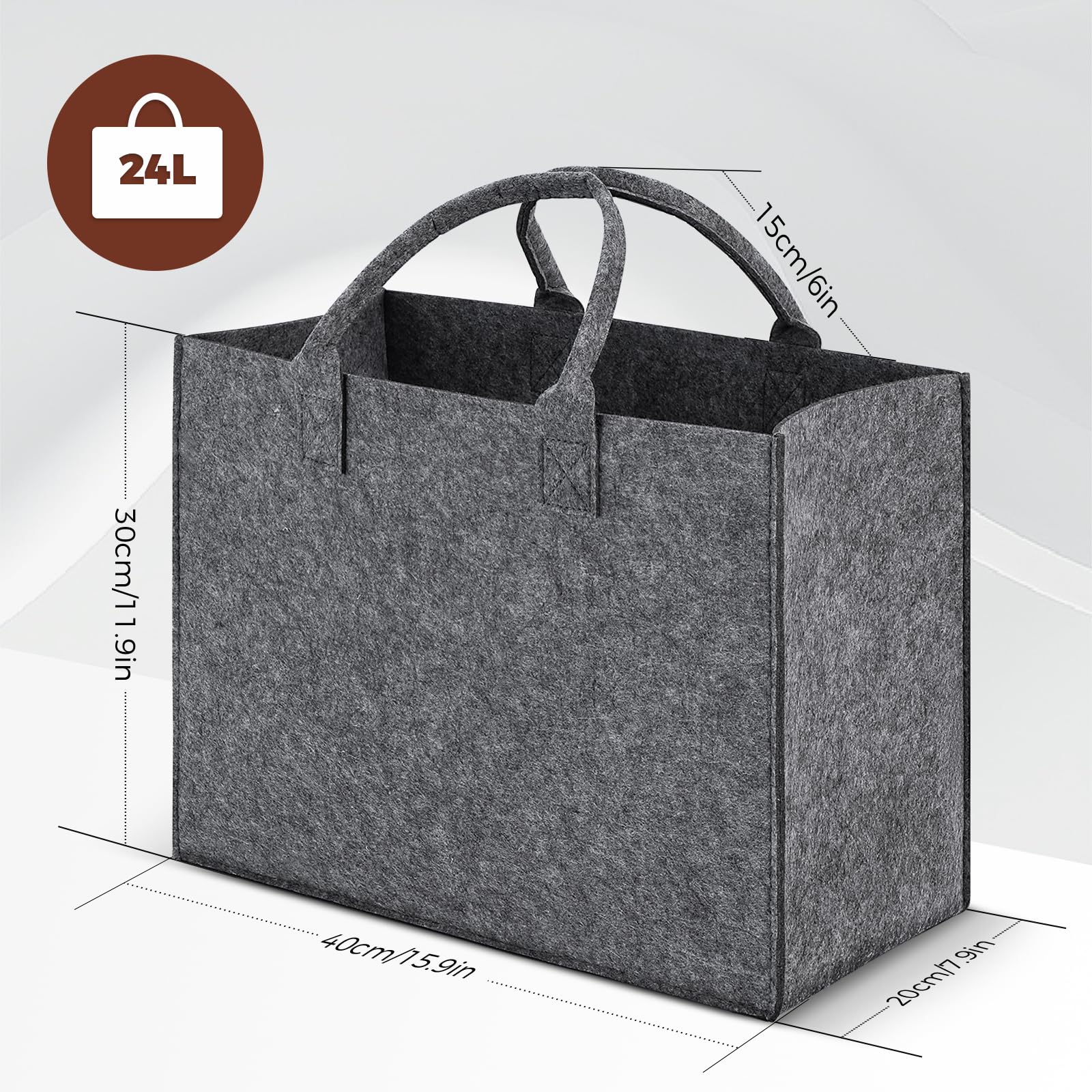 Fhtase Pack of 2 Felt Shopping Bag, 40 x 30 x 20 cm Felt Bag Shopper, Felt Foldable Carry Bag for Outdoor Trips Picnic - Image 2