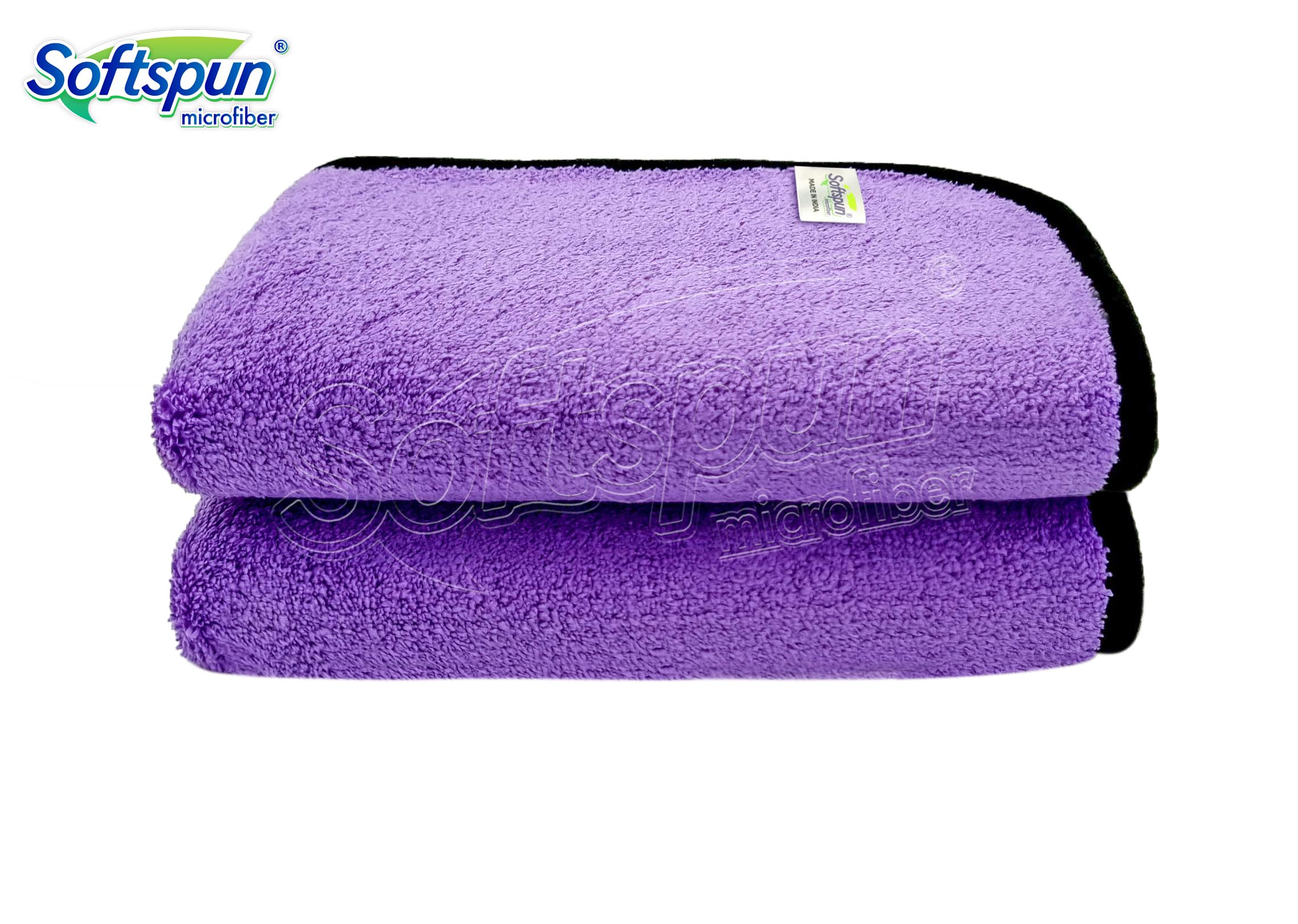 SOFTSPUN 900 GSM, Microfiber Double Layered Silk Banded Edge Cloth 30X40 Cms 2 PCS, Purple! Extra Thick Microfiber Cleaning Cloths Perfect for Bike, Auto, Cars Both Interior and Exterior. - Image 2 thumbnail
