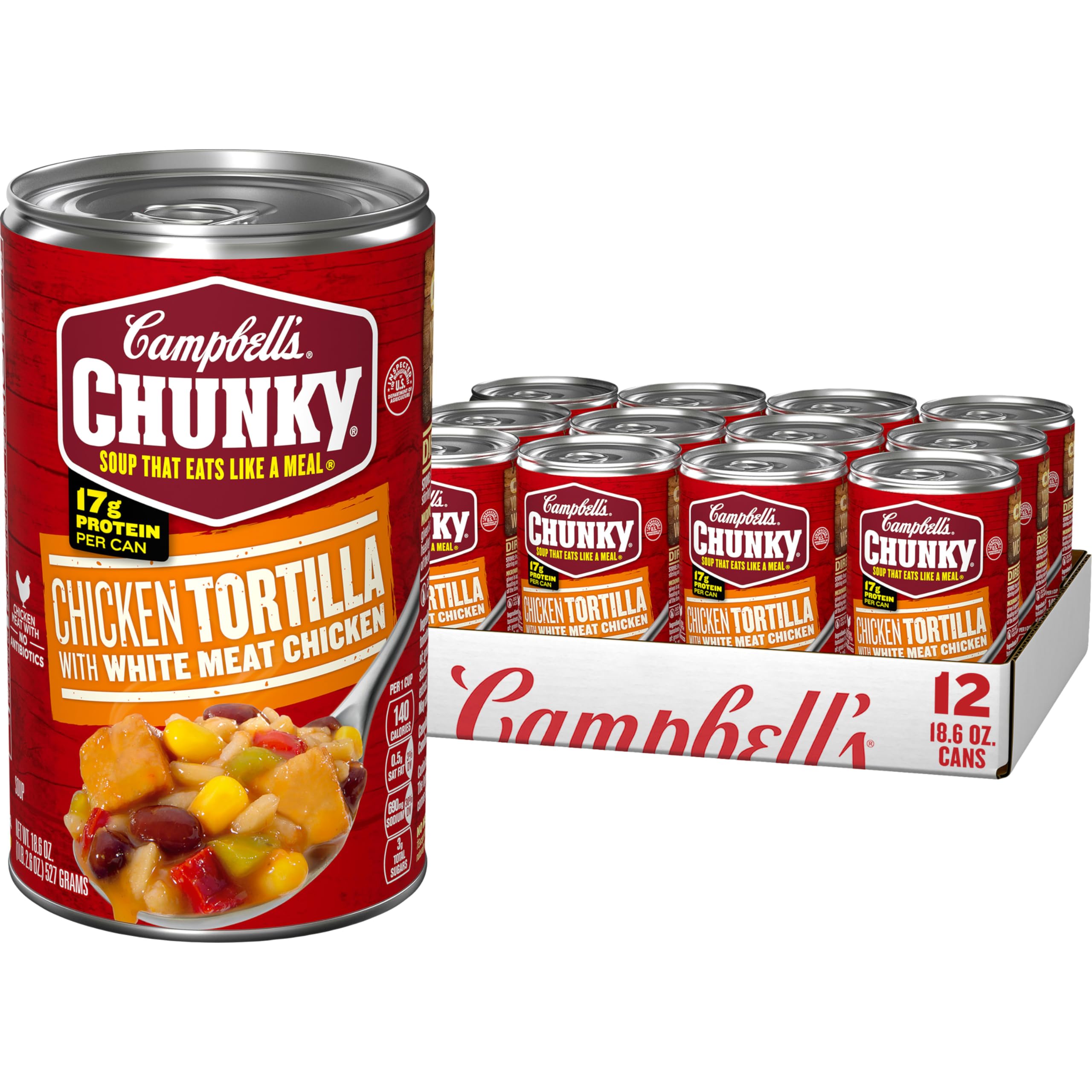 Campbell's Chunky Soup, Chicken Tortilla Soup with Grilled White Meat Chicken, 18.6 Oz Can (Case of 12)