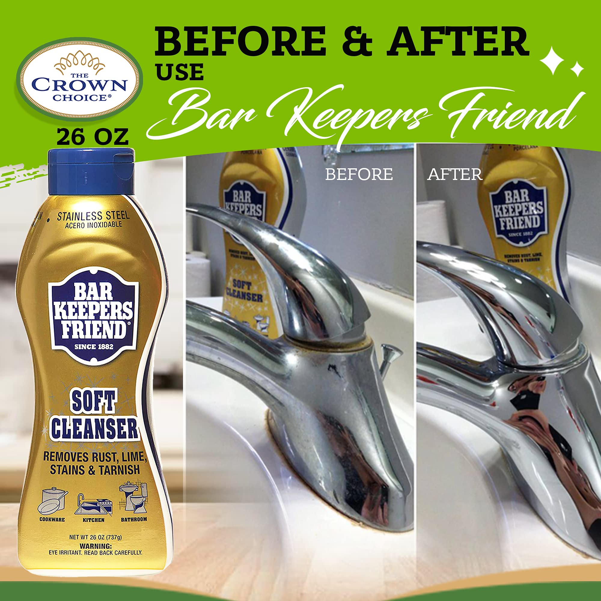 Buy Bar Keepers Friend Cleanser (26 oz) and Non Scratch Scouring Scrubber Kit Multipurpose