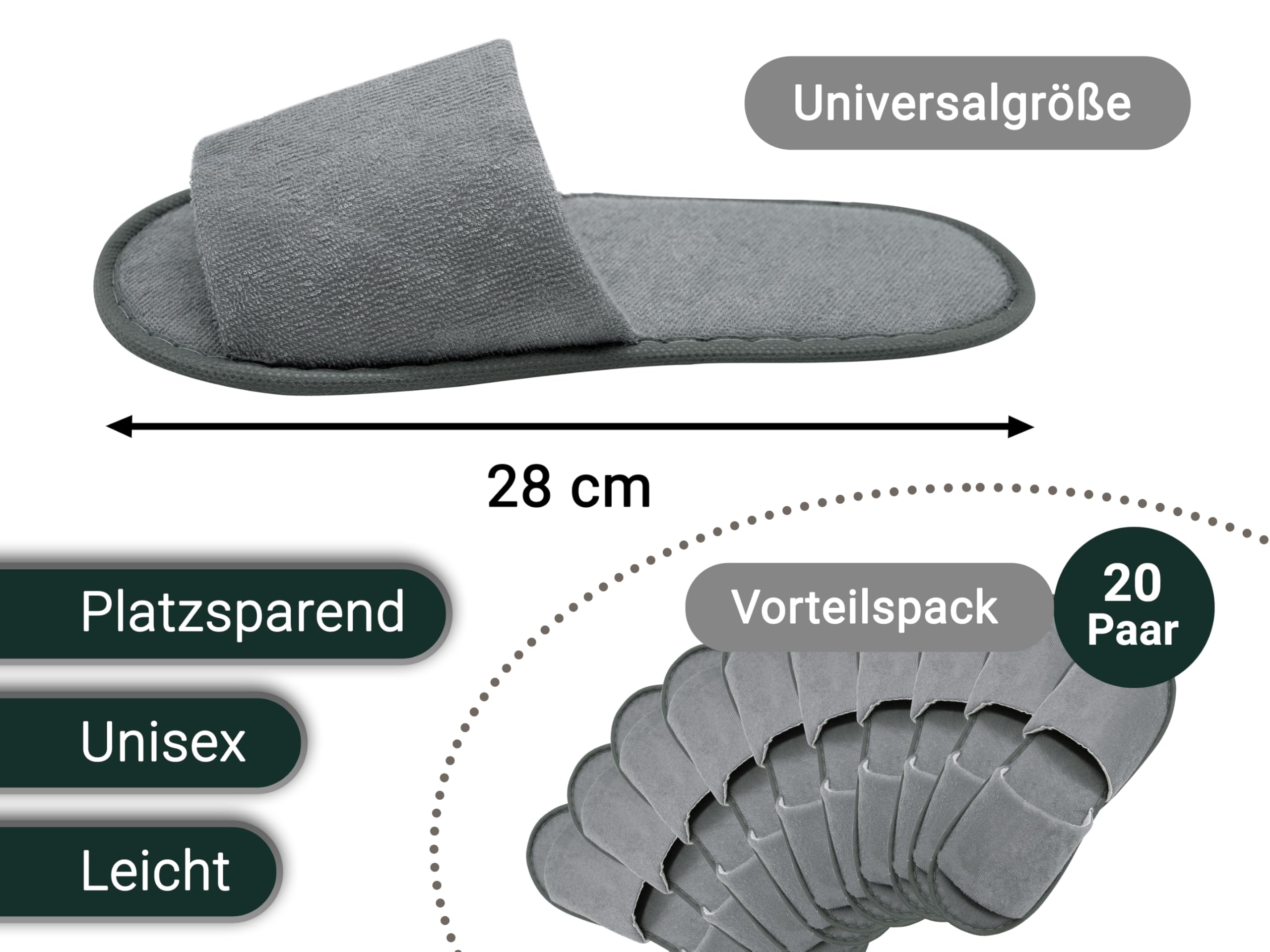 ZOLLNER Einwegslipper Gästehausschuh mit offener Spitze - Frottierslipper für Reise, Spa, Sauna und Zuhause - rutschhemmende Sohle - Einheitsgröße - Hotelqualität, 003