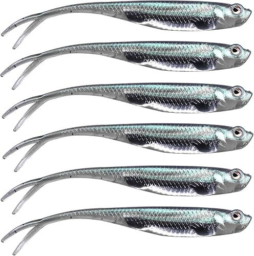 QualyQualy 5 señuelos de pesca suaves de Swimbait, 6 unidades Jerk Shad Minnow Drop Shot Señuelo para Bass Bait Shad Señuelo suave Jerkbait para