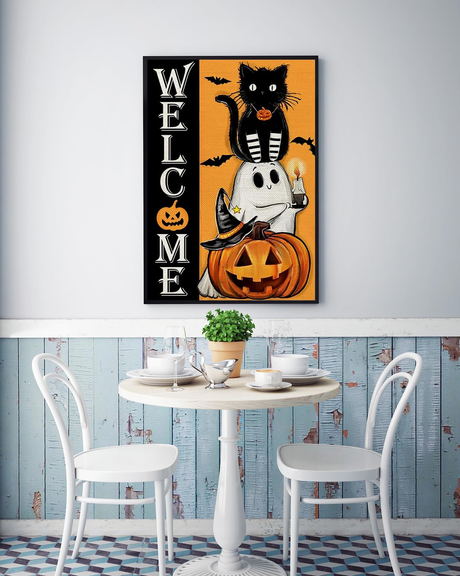 KINPLUB Zestawy do malowania diamentami na Halloween dla dorosłych, kot, duch, dynia, diamentowe zestawy artystyczne 5D dla początkujących, DIY, pełne okrągłe wiertła do malowania diamentami, kropki