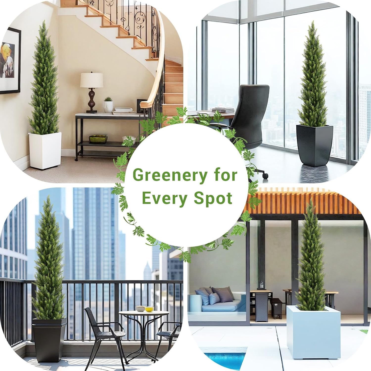 6FT Artificial Topiary Trees Outdoor Set of 2, UV-Resistant Faux Cedar Trees for Outdoor Planters, Tall Evergreen Plants for Front Porch, Entryway, Patio Decor