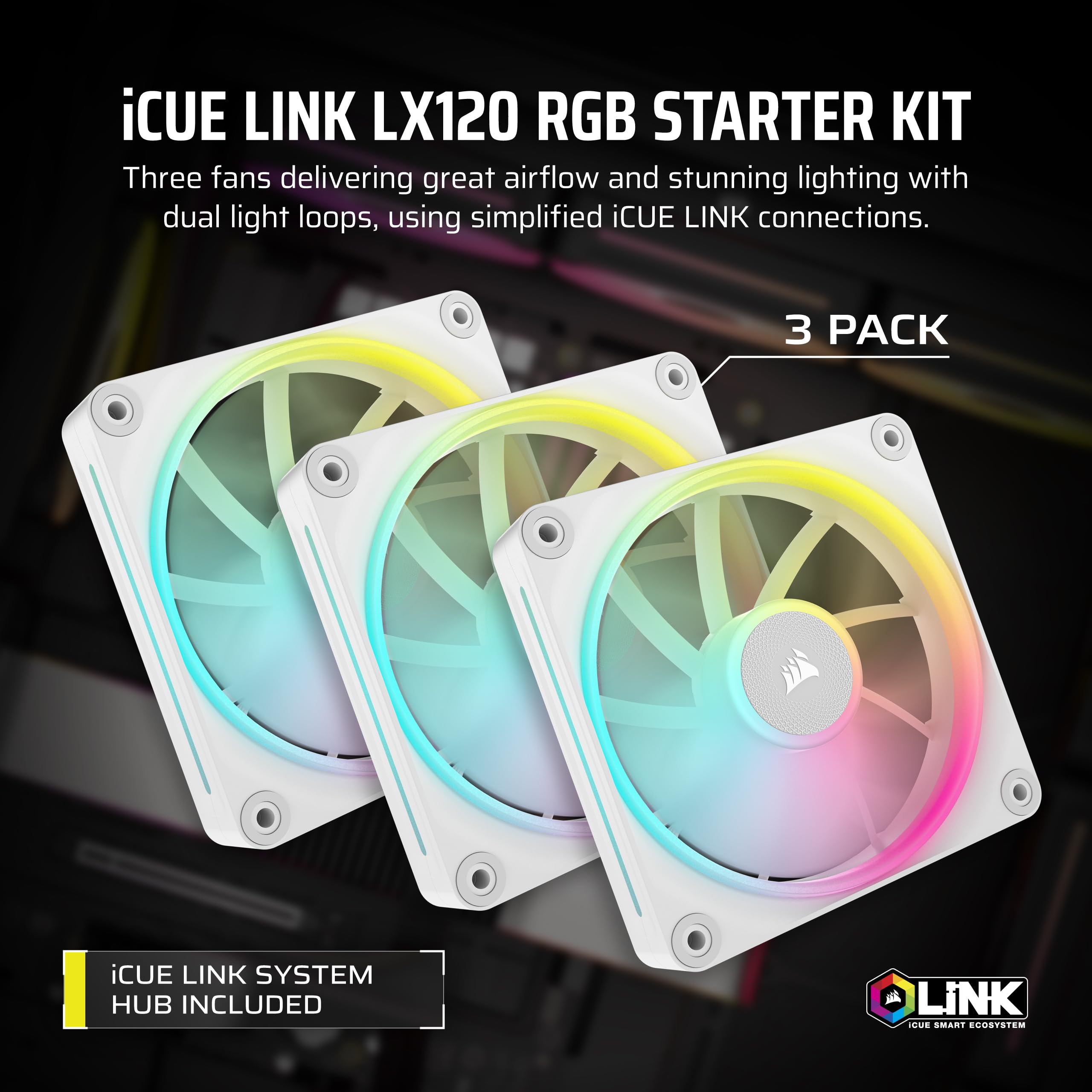 Amazon.com: CORSAIR iCUE LINK LX120 RGB 120mm PWM Fans Triple Pack