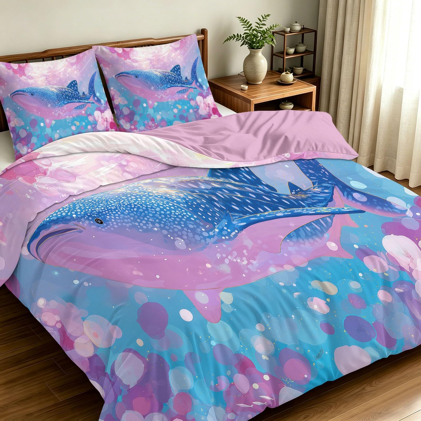 Komplet pościeli 220 x 240 cm, miękka mikrofibra, bańki mydlane, zestaw pościeli z zamkiem błyskawicznym, odpowiedni dla alergików – poszewka na kołdrę i 2 poszewki na poduszki, prezent dla dzieci