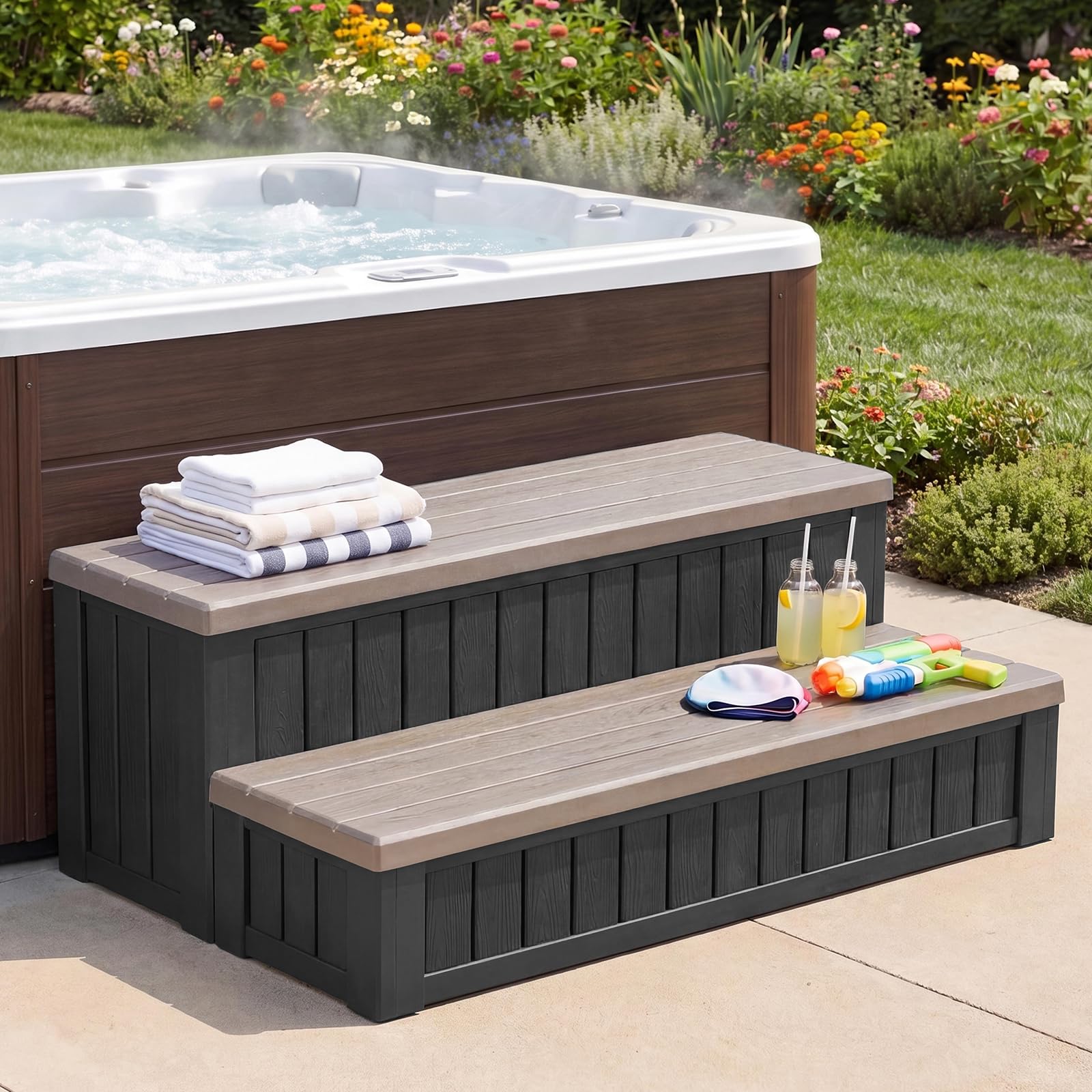 36.6” Hot Tub Steps with Storage, 780 lbs Load Capacity, Coffee