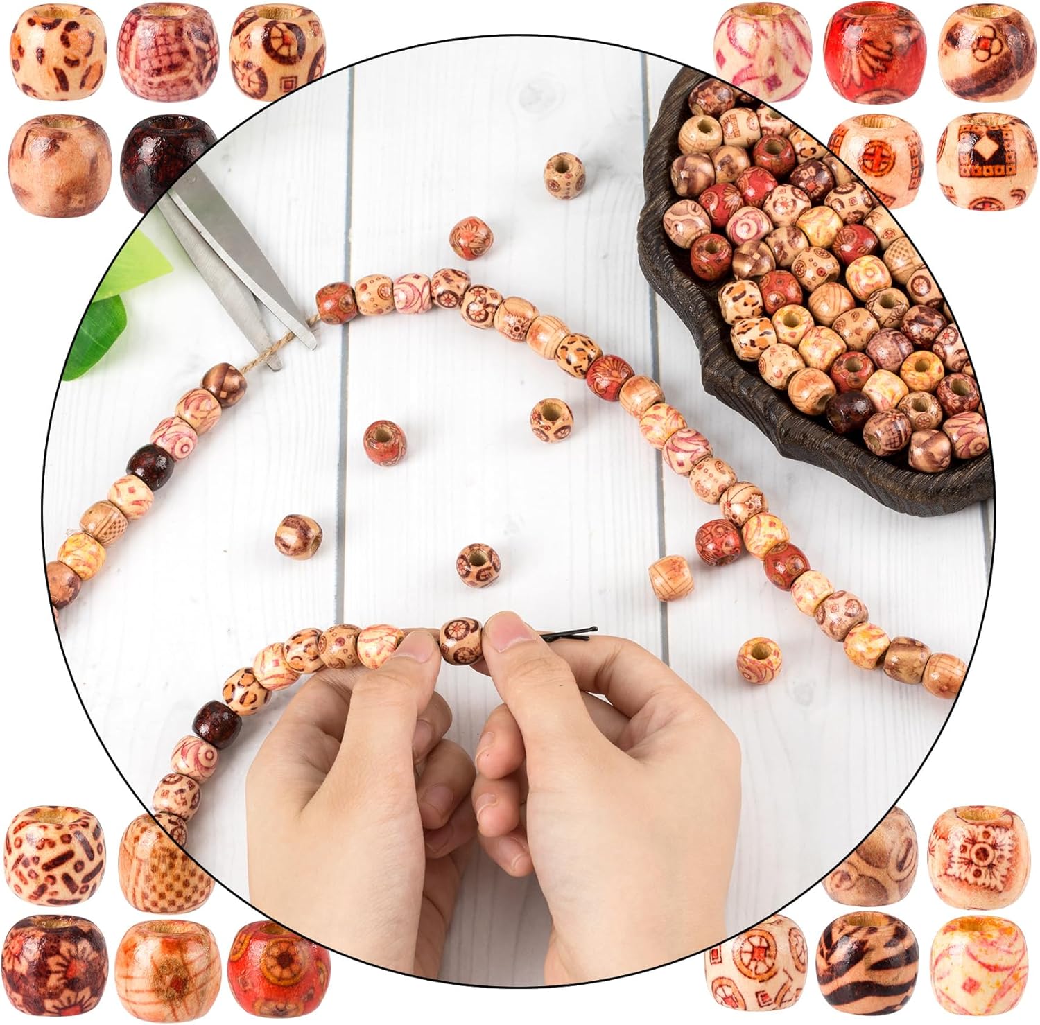 100 Pcs Large Hole Wooden Beads, Random Colors Wooden Loose Spacer Beads, Vintage Wood Hair Bead for Macrame, Necklace, Bracelet, DIY Craft, Hair, Handmade Decor (11X12mm) - Image 6