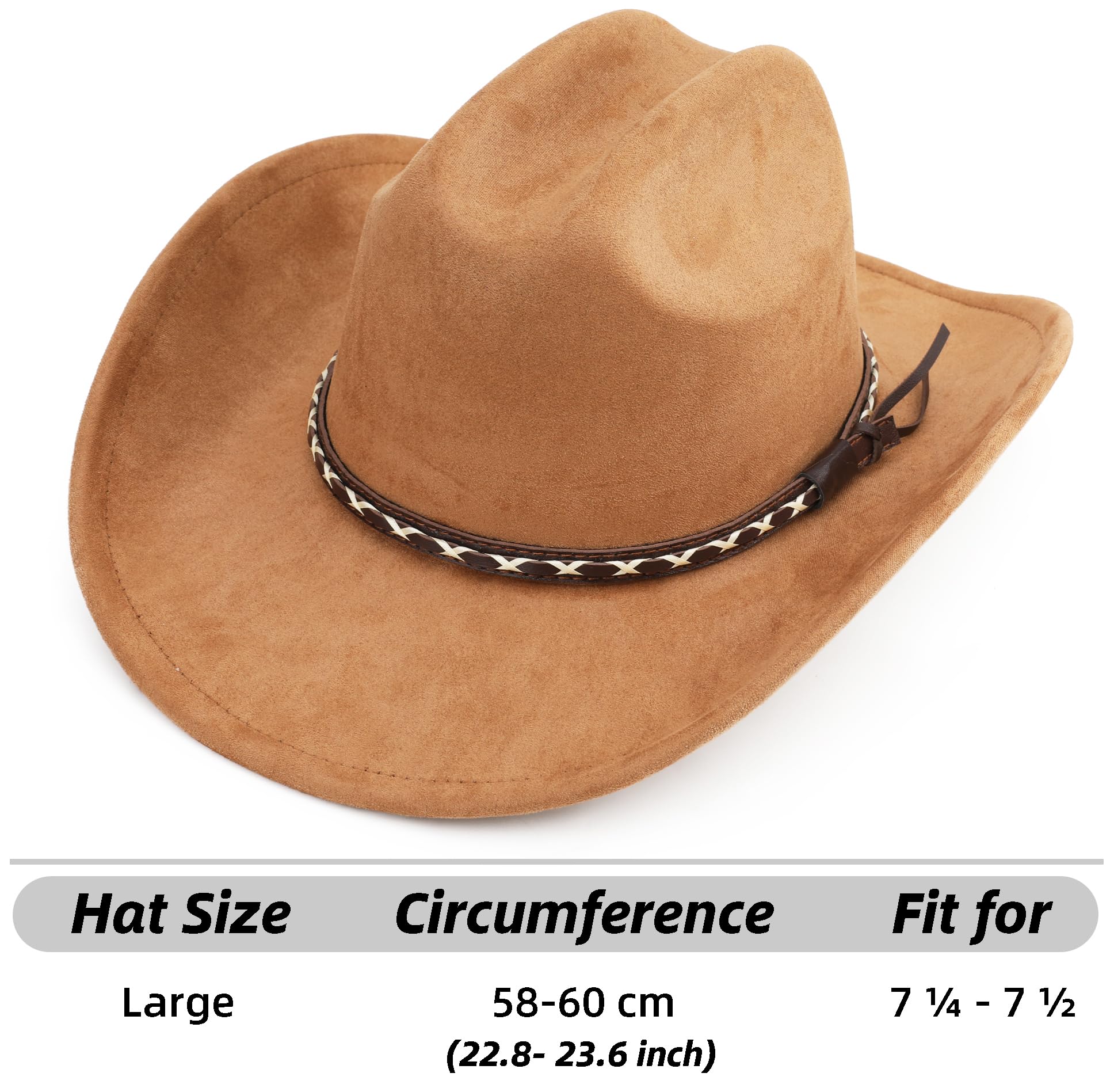 BESOOGII Sombrero de vaquero occidental para mujeres y hombres, unisex, de ala ancha, de fieltro para vaqueros y vaqueras