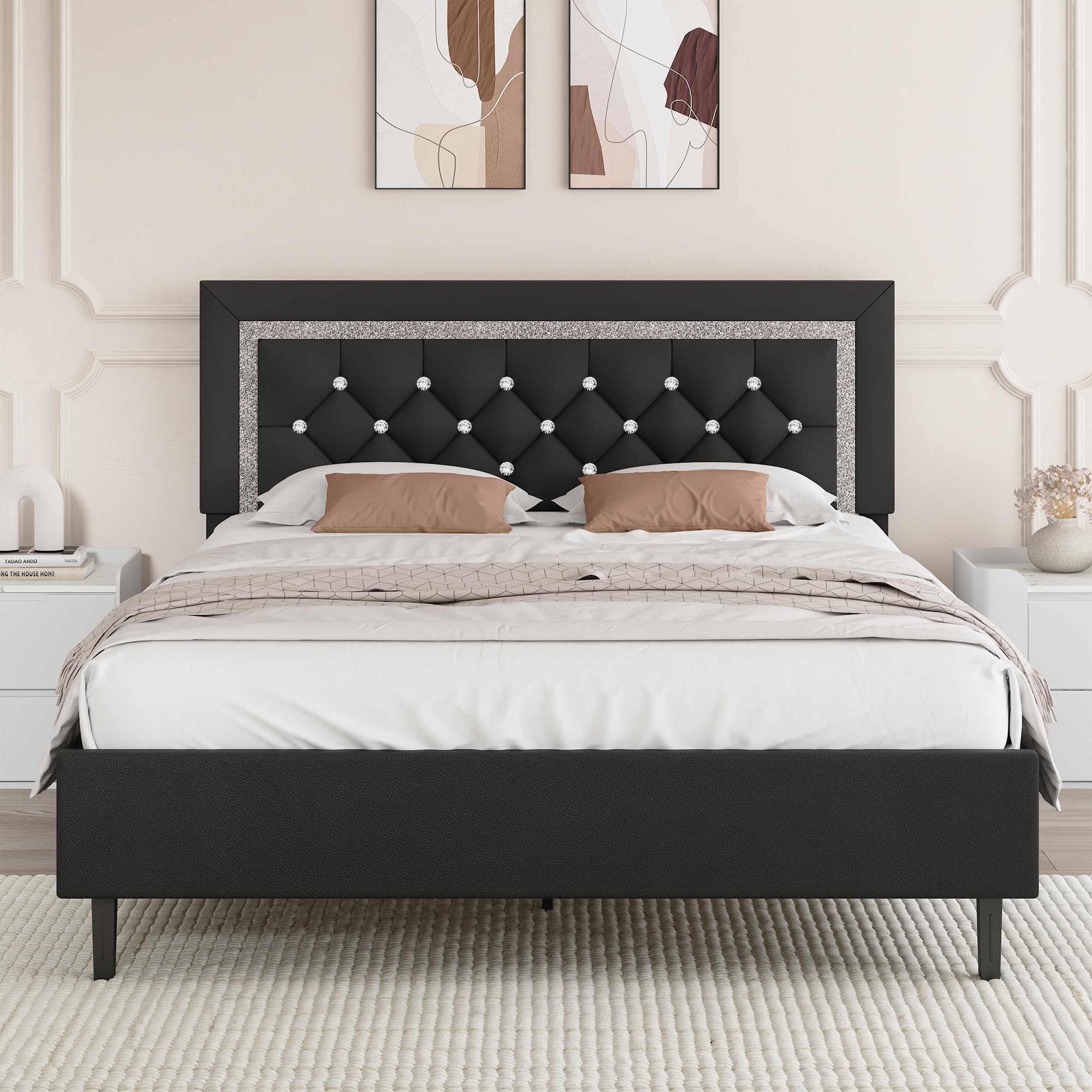 BarnFurin Full Size Bed Frame with Tufted Button Headboard