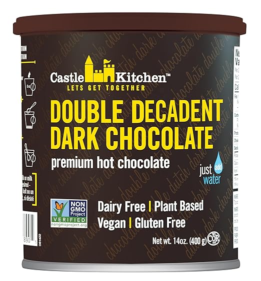 Castle Kitchen Double Dutch Dark Chocolate Premium Hot Cocoa Mix - Dairy-Free, Vegan, Plant Based, Gluten-Free, Non-GMO Project Verified, Kosher - Just Add Water - 14 oz