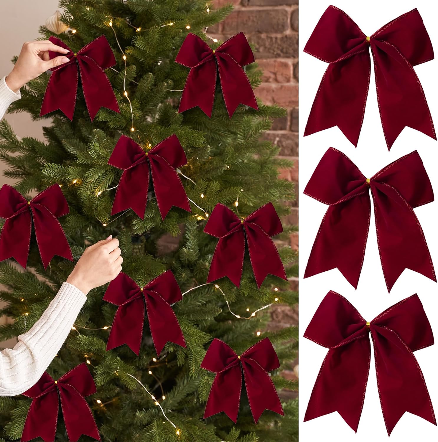 15 Pcs Velvet Bows for Christmas Tree - 6 Inch Vintage Velvet Ribbon Christmas Bows for Gift Wrapping Xmas Tree Topper Bow Ornaments for Garland Wreath Bows Decor (Burgundy)