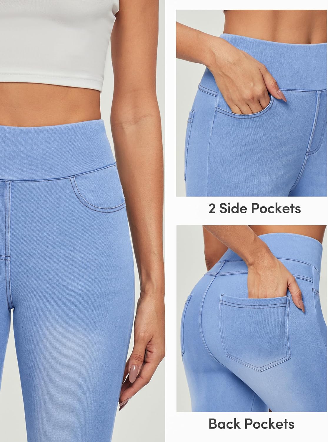 IUGA Stretchy Jeans for Women High Waist Jeggings Tummy Control Skinny Jeans Pull on Leggings with Pockets Trendy Casual