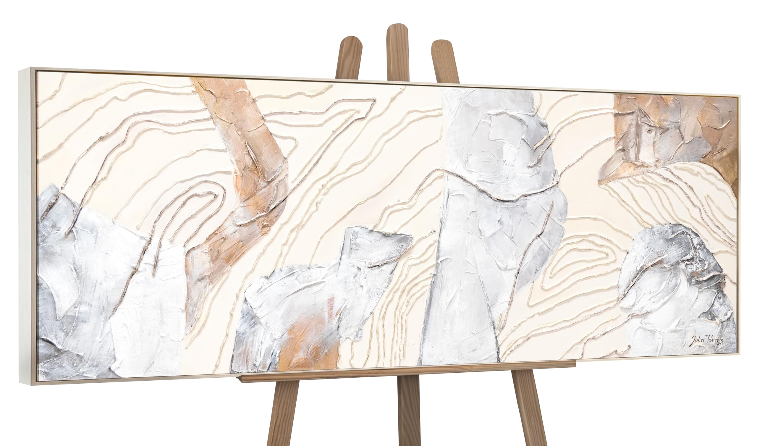 Ys With Beige Frame -Art Original Handmade Painting – Neutral Abstract In Beige, Textured Modern Artwork, Minimalist Wall Decor For Bedroom Living Room With Frame 60X20 Inch