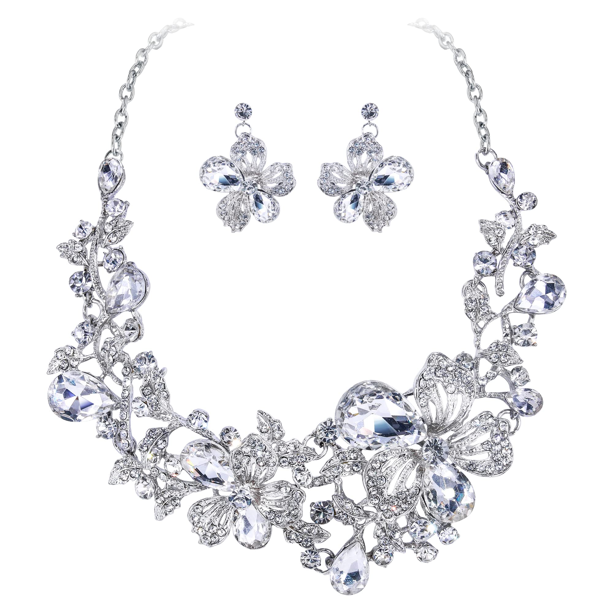 Juego de joyas para novia con diseño de rosas, para boda, collar y pendientes
