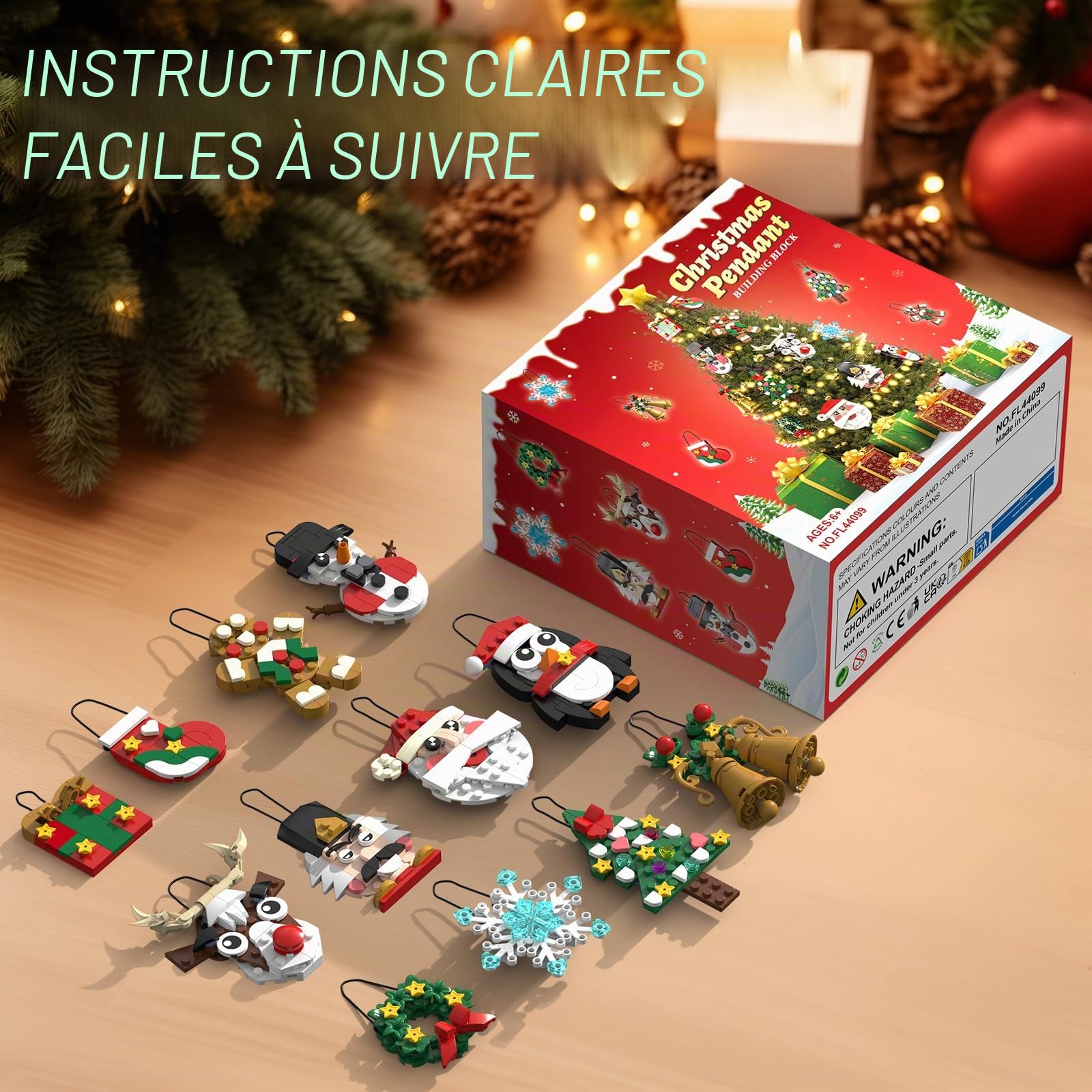 Calendrier de l’Avent 2025, Set de Blocs de Construction Décorations de Noël, 12 Pièces à Suspendre, Bonhomme de Neige et Renne, Cadeaux Jouets pour Enfants Filles et Garçons dès 6 Ans