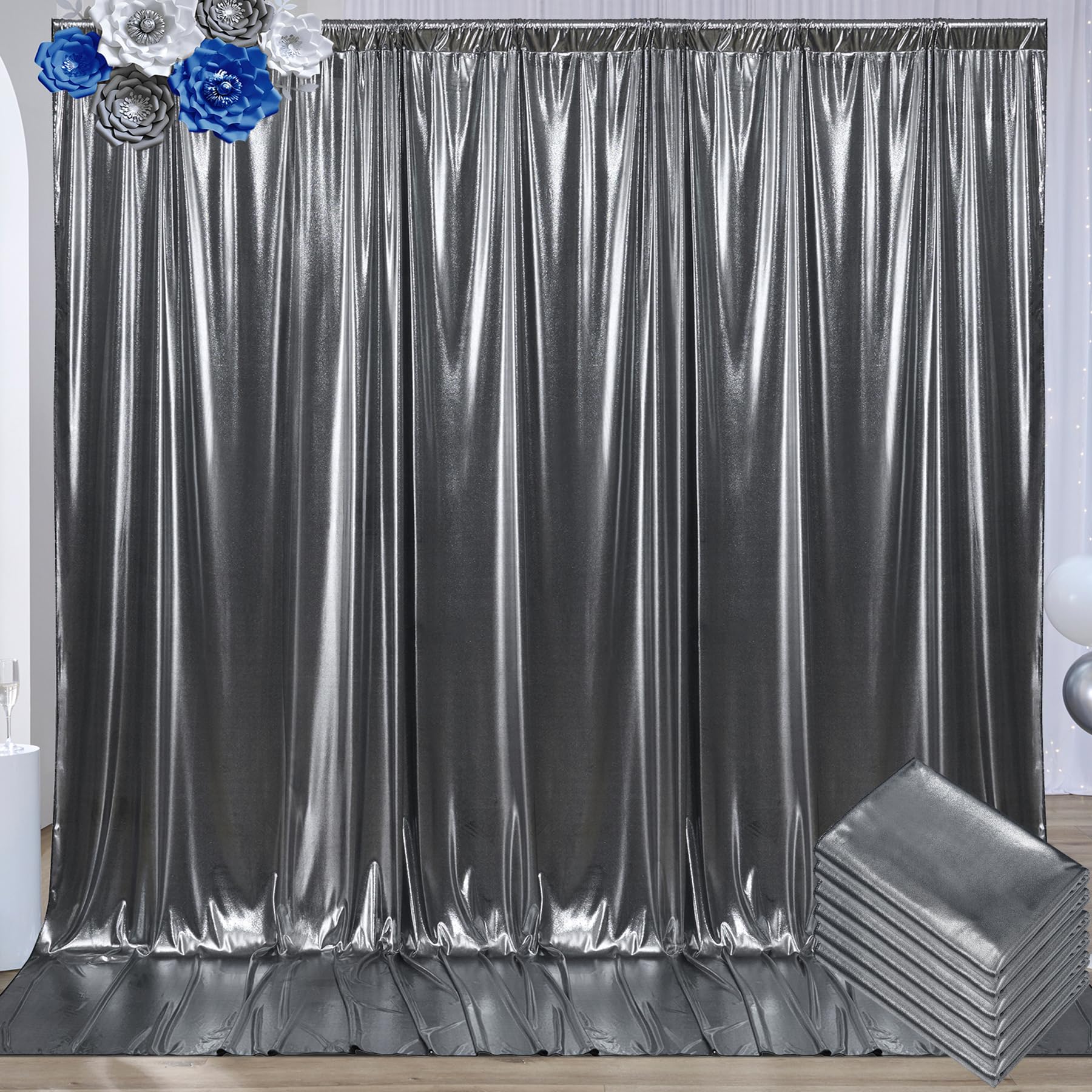 30x10ft Wrinkle Free Black Silver Sequin Backdrop Curtain for Wedding Party